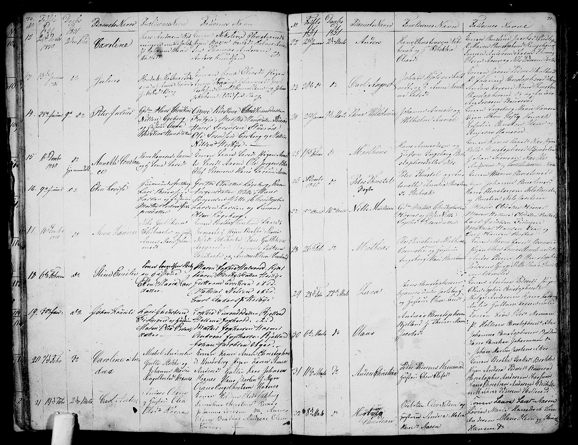 Sem kirkebøker, AV/SAKO-A-5/G/Ga/L0003: Klokkerbok nr. I 3, 1844-1855, s. 70-71