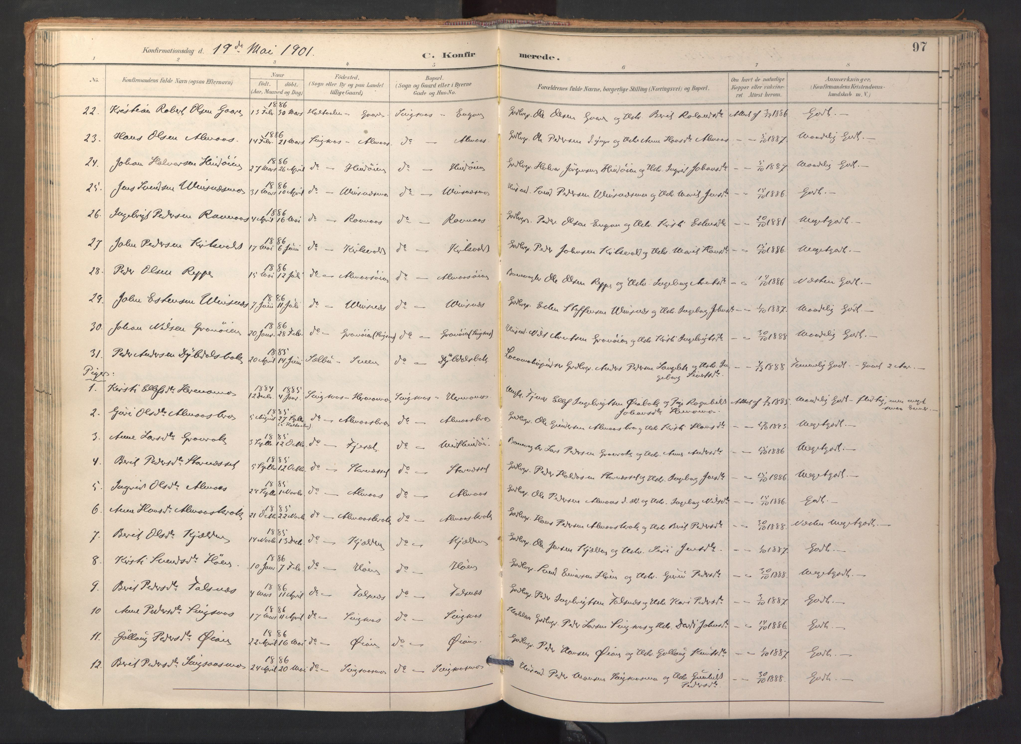 Ministerialprotokoller, klokkerbøker og fødselsregistre - Sør-Trøndelag, SAT/A-1456/688/L1025: Ministerialbok nr. 688A02, 1891-1909, s. 97