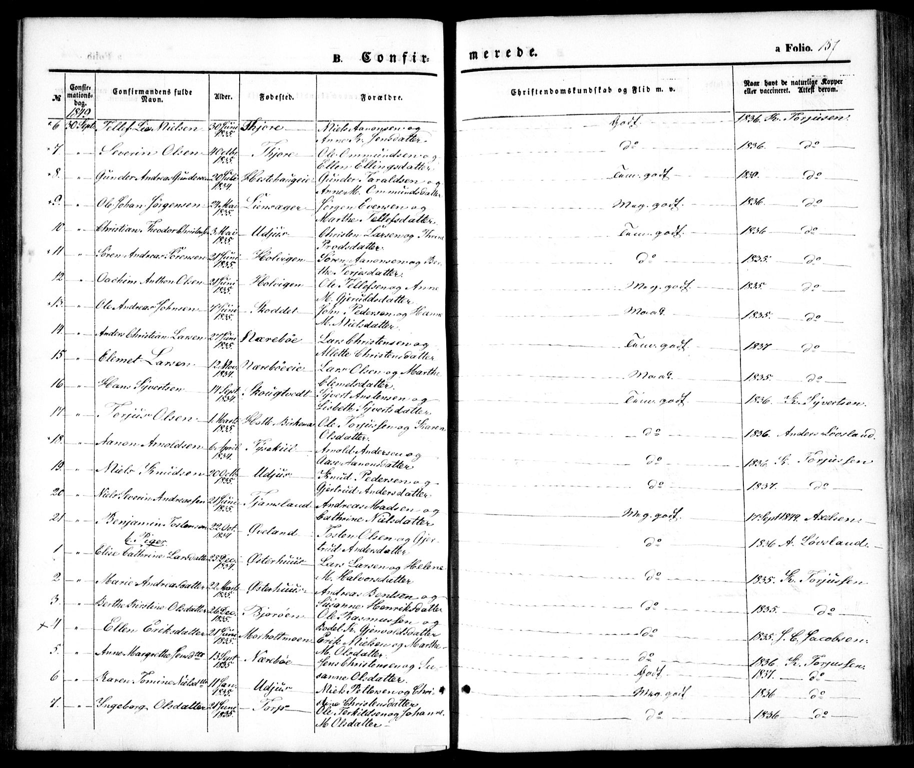 Hommedal sokneprestkontor, SAK/1111-0023/F/Fa/Fab/L0004: Ministerialbok nr. A 4, 1848-1860, s. 157