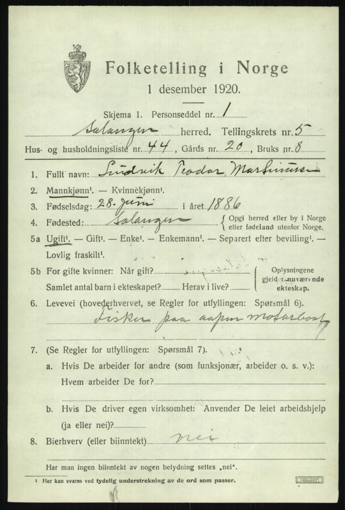 SATØ, Folketelling 1920 for 1921 Salangen herred, 1920, s. 3906