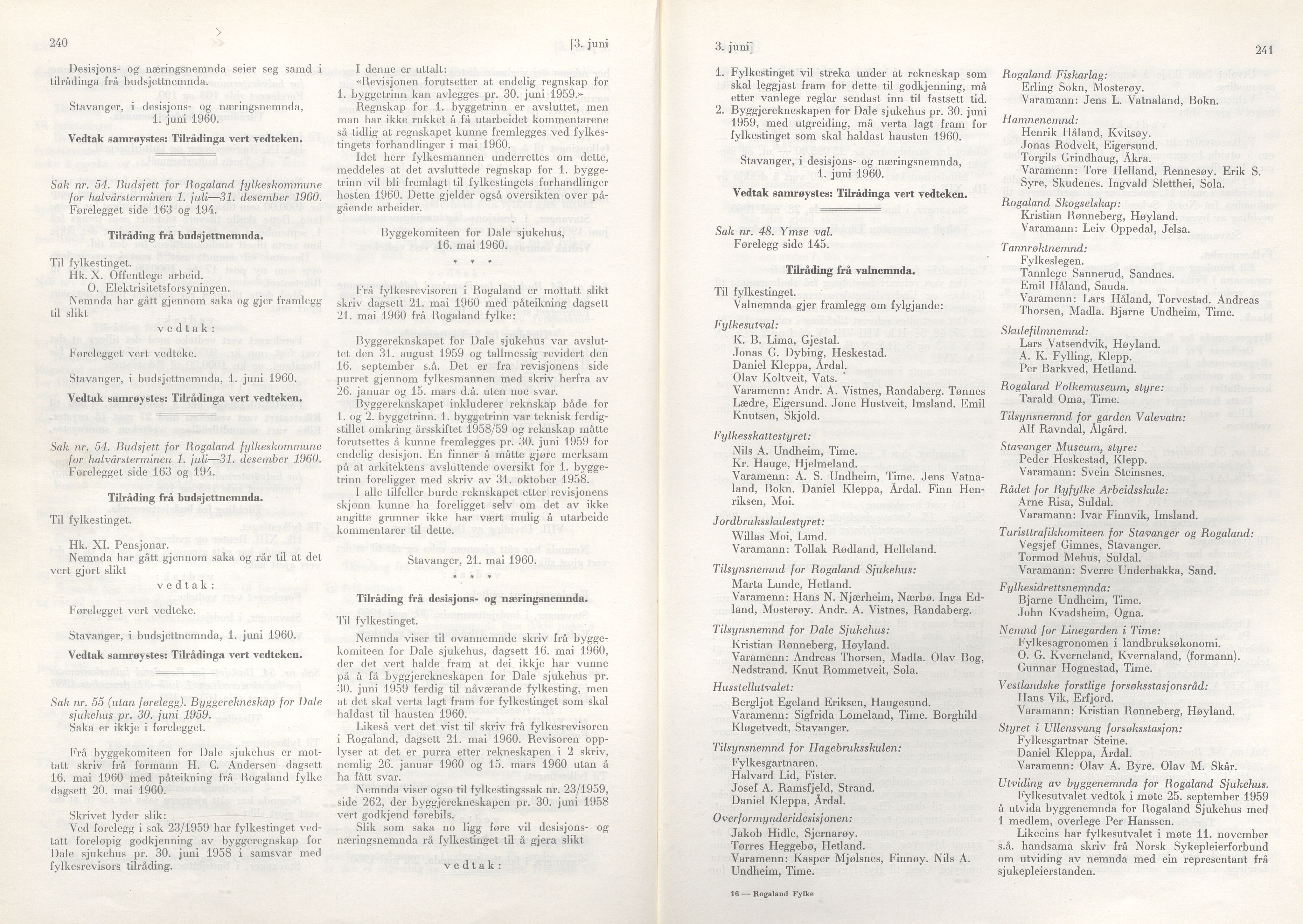 Rogaland fylkeskommune - Fylkesrådmannen , IKAR/A-900/A/Aa/Aaa/L0079: Møtebok , 1960, s. 240-241
