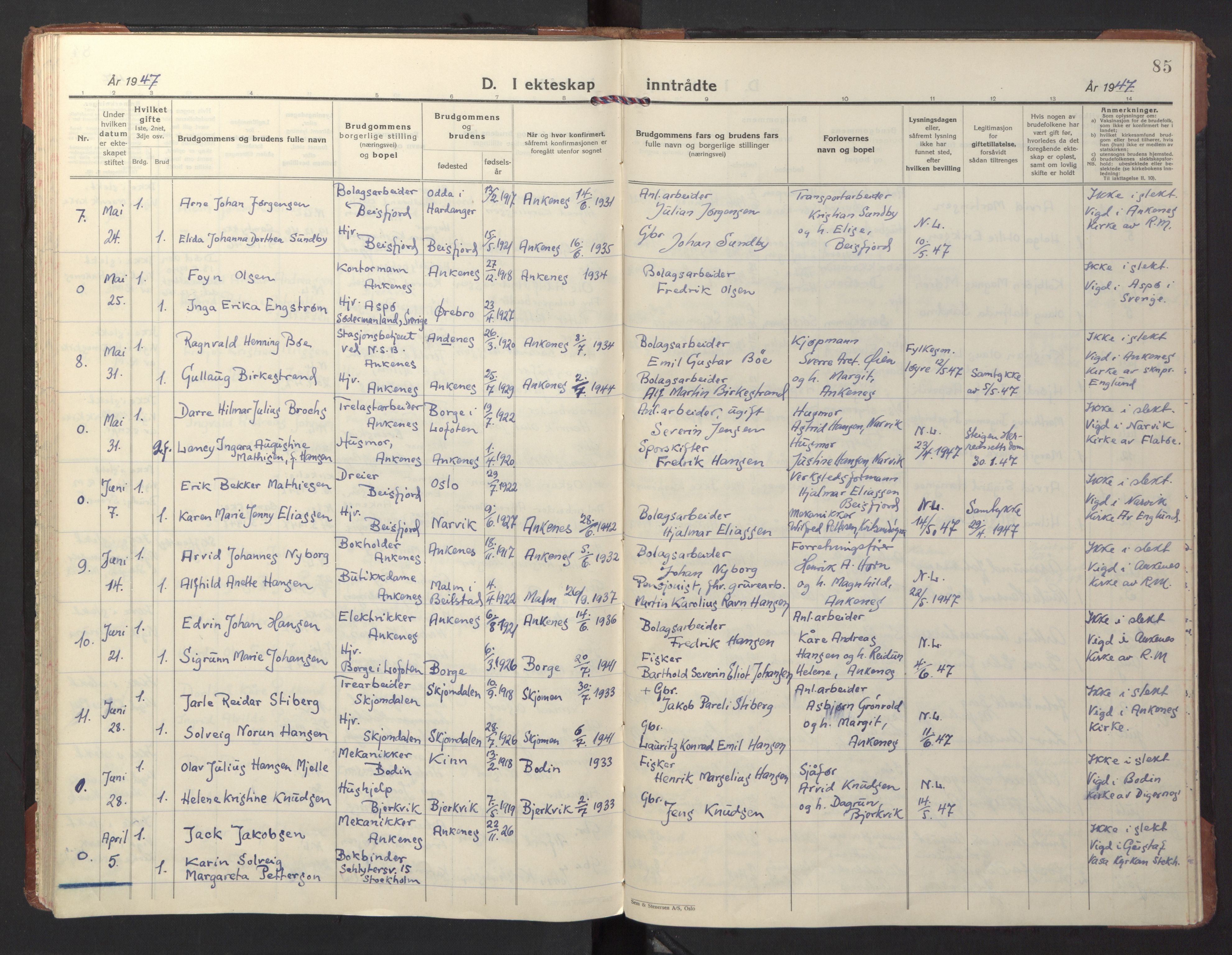 Ministerialprotokoller, klokkerbøker og fødselsregistre - Nordland, AV/SAT-A-1459/866/L0948: Ministerialbok nr. 866A11, 1929-1949, s. 85