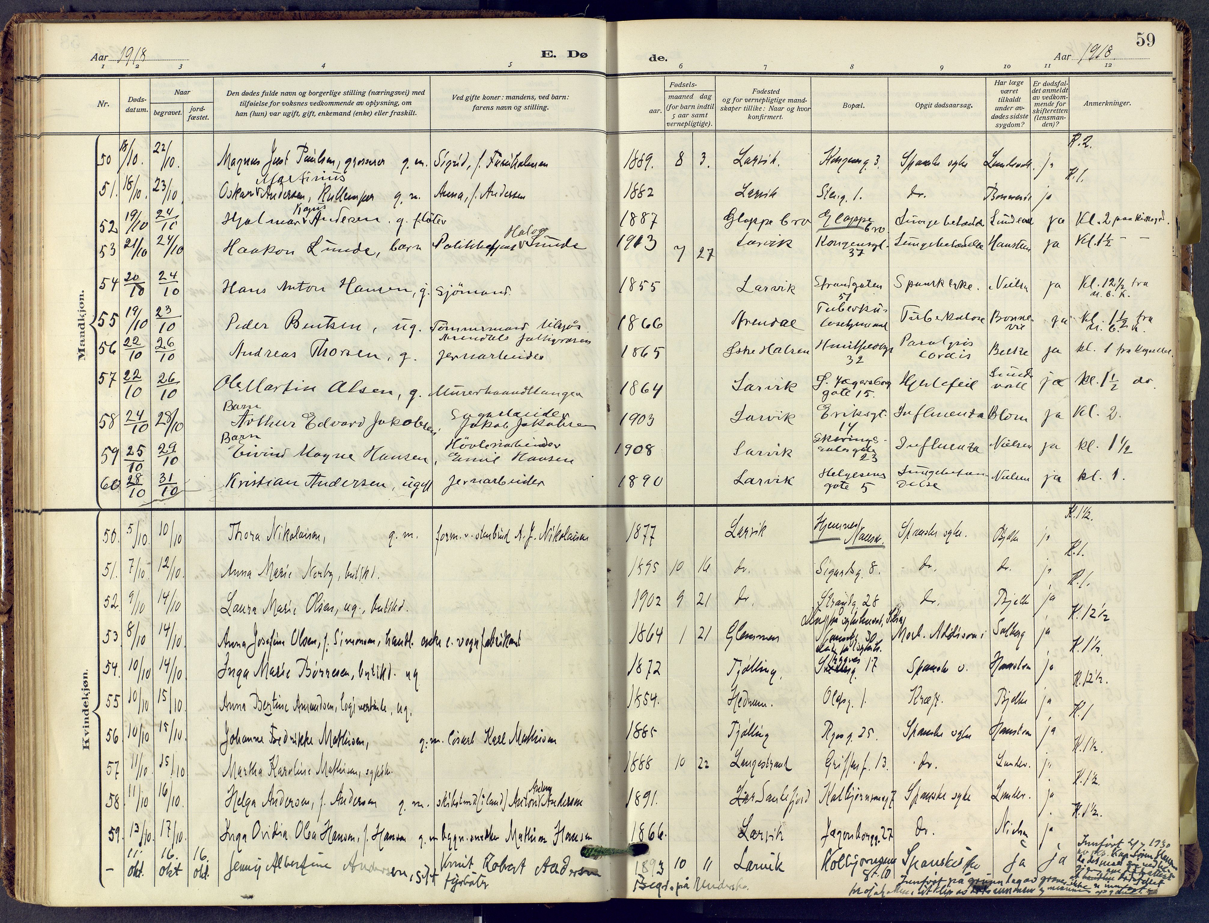 Larvik kirkebøker, AV/SAKO-A-352/F/Fa/L0013: Ministerialbok nr. I 13, 1910-1960, s. 59