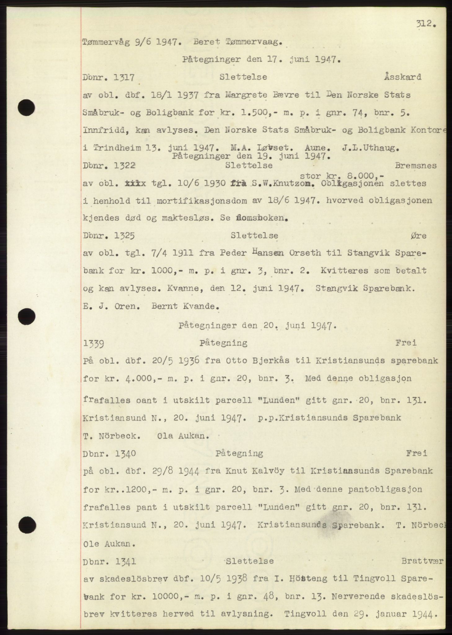 Nordmøre sorenskriveri, SAT/A-4132/1/2/2Ca: Pantebok nr. C82b, 1946-1951, Dagboknr: 1317/1947