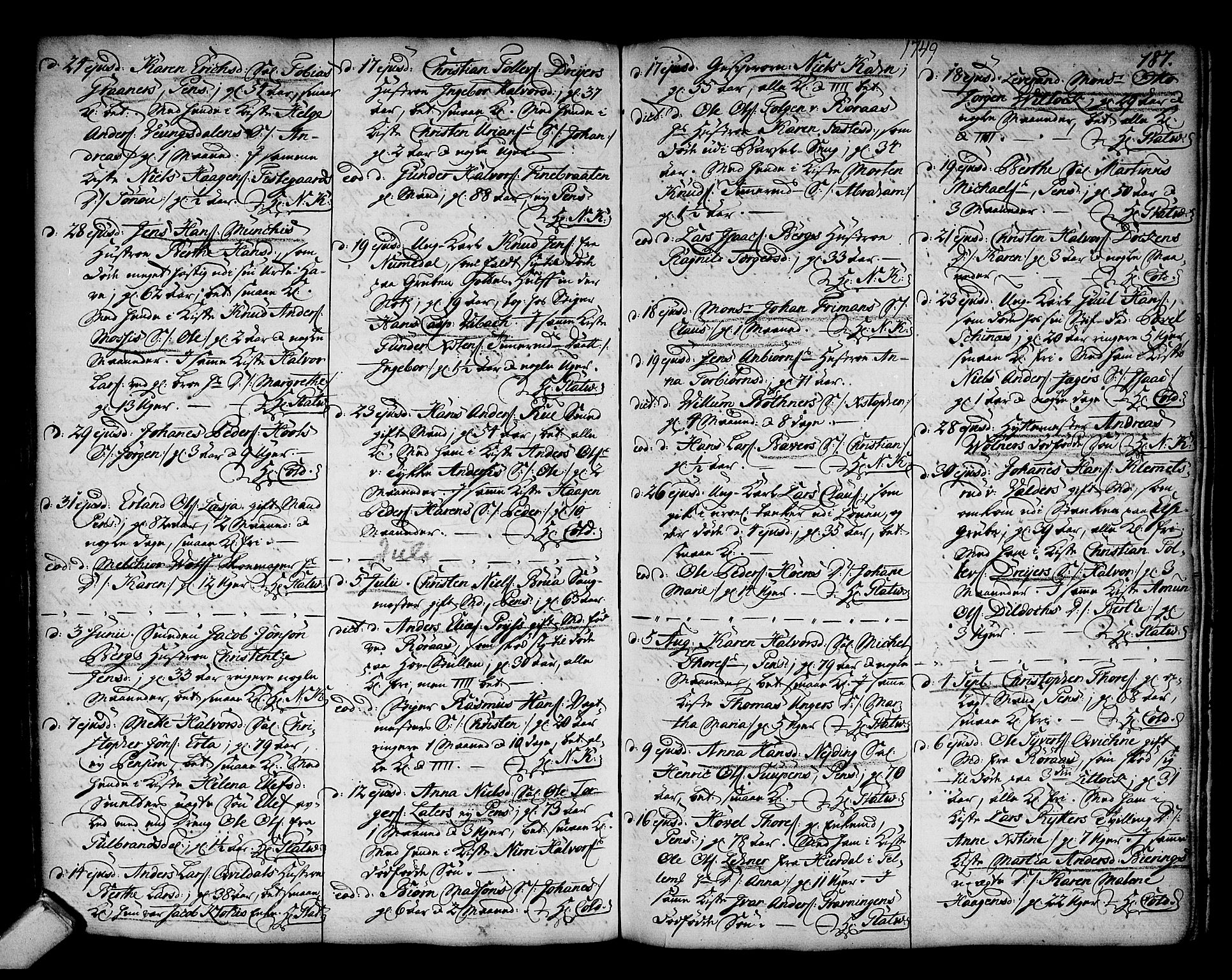 Kongsberg kirkebøker, SAKO/A-22/F/Fa/L0003: Ministerialbok nr. I 3, 1744-1755, s. 187