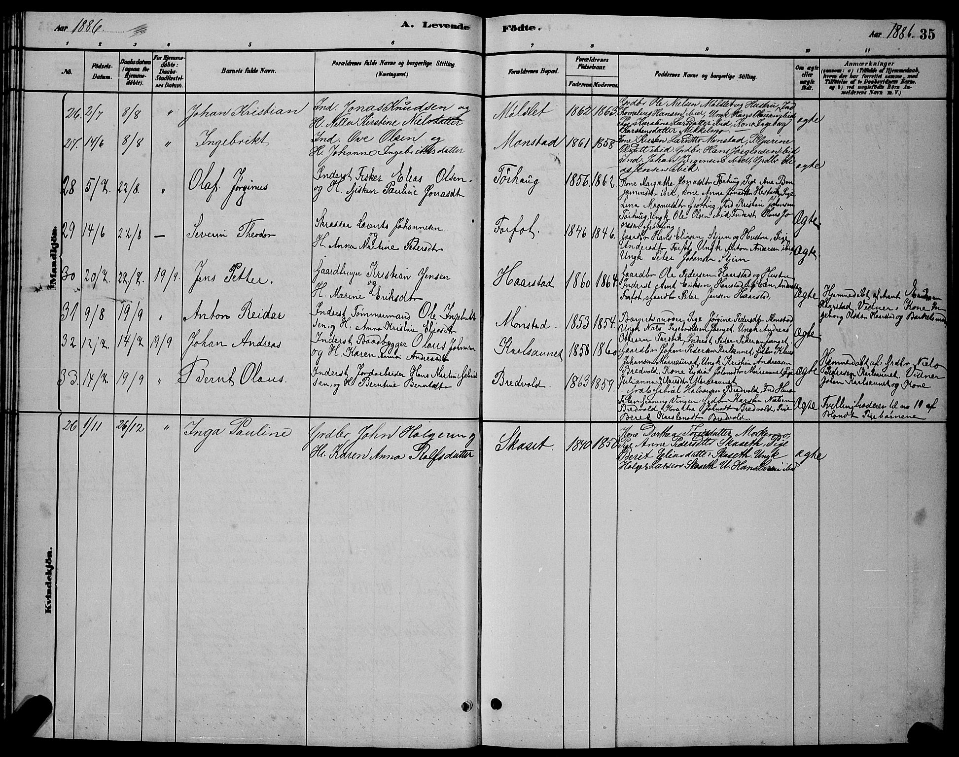 Ministerialprotokoller, klokkerbøker og fødselsregistre - Sør-Trøndelag, AV/SAT-A-1456/655/L0687: Klokkerbok nr. 655C03, 1880-1898, s. 35