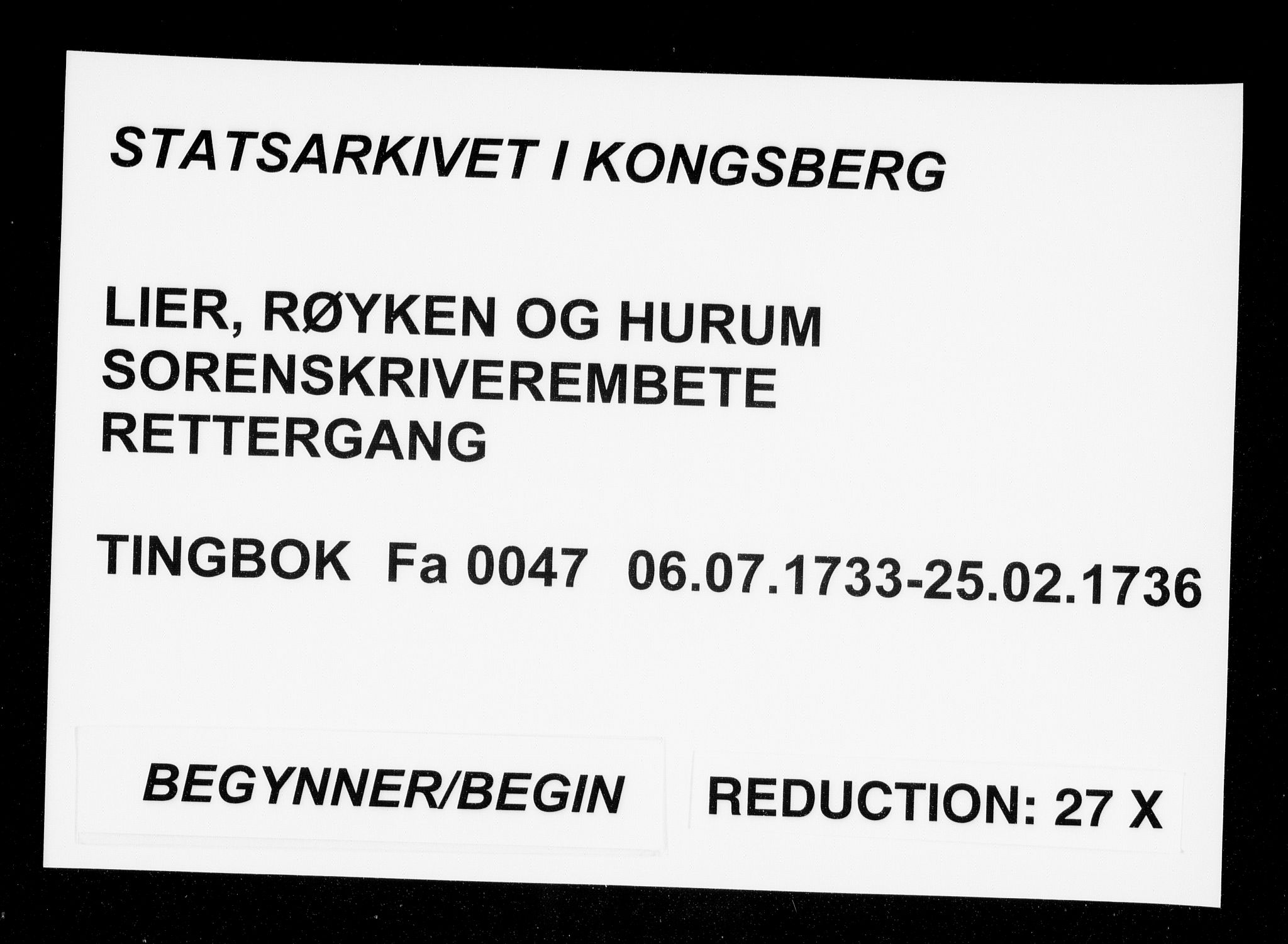 Lier, Røyken og Hurum sorenskriveri, AV/SAKO-A-89/F/Fa/L0047: Tingbok, 1733-1736