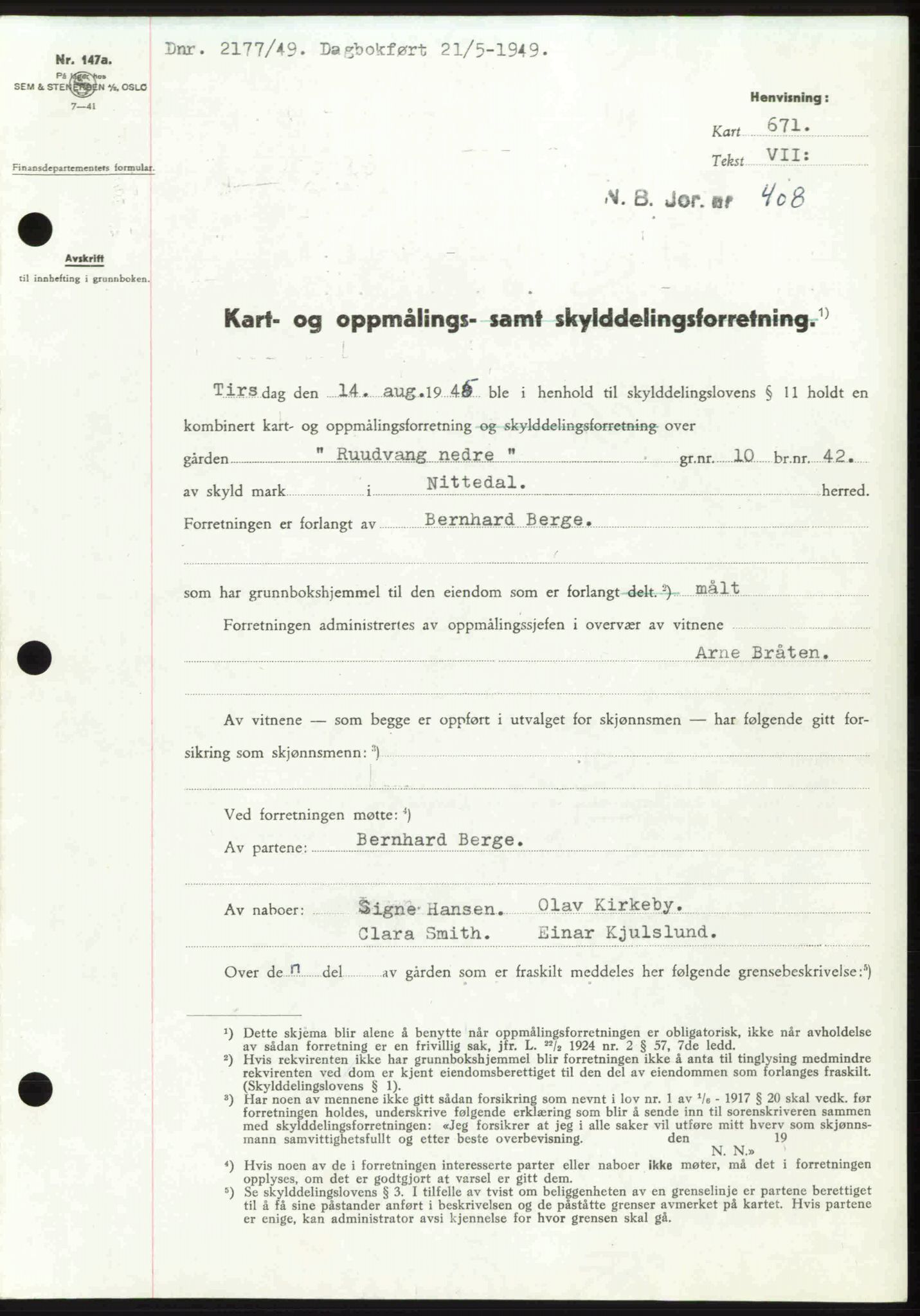 Nedre Romerike sorenskriveri, SAO/A-10469/G/Gb/Gbd/L0025: Pantebok nr. 25, 1949-1949, Dagboknr: 2177/1949