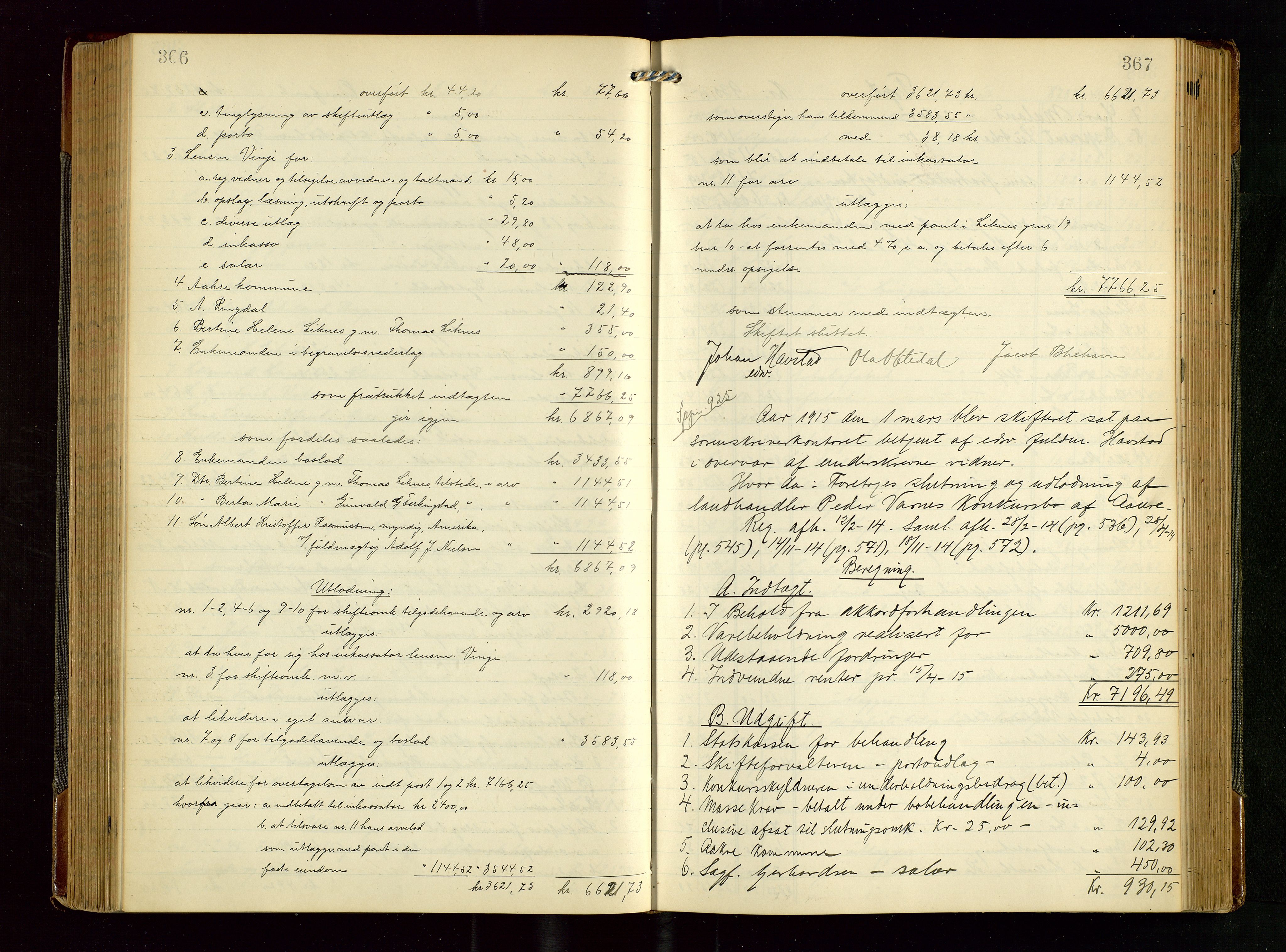Karmsund sorenskriveri, AV/SAST-A-100311/01/IV/IVGB/L0002: SKIFTEUTLODNINGSPROTOKOLL, 1911-1919, s. 366-367
