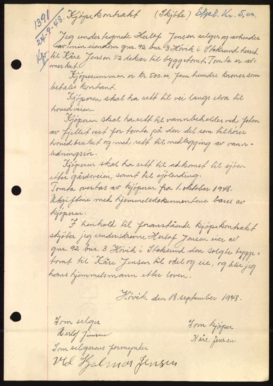 Fosen sorenskriveri, AV/SAT-A-1107/1/2/2C: Pantebok nr. A8, 1948-1948, Dagboknr: 1391/1948