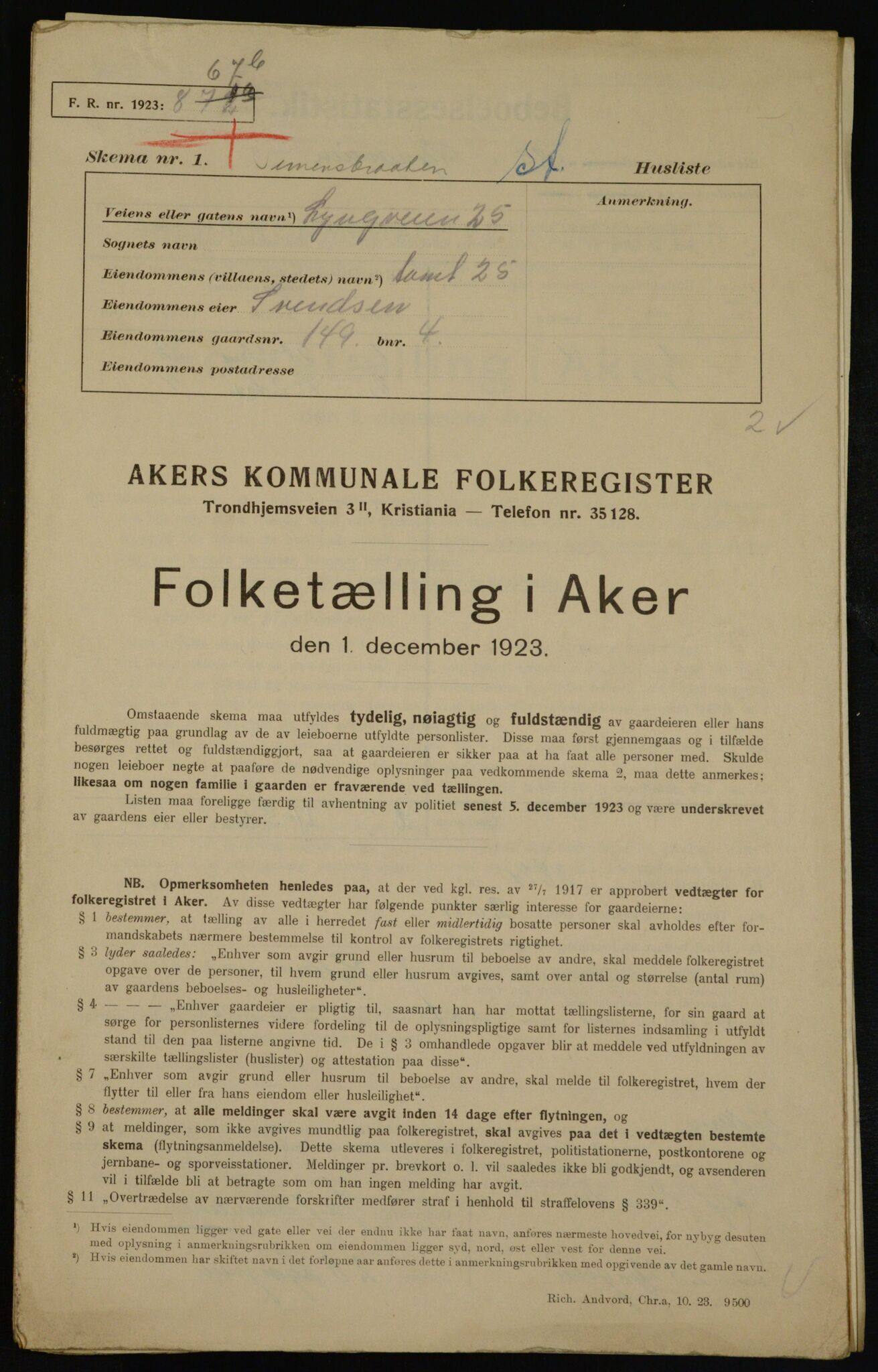 , Kommunal folketelling 1.12.1923 for Aker, 1923, s. 41984