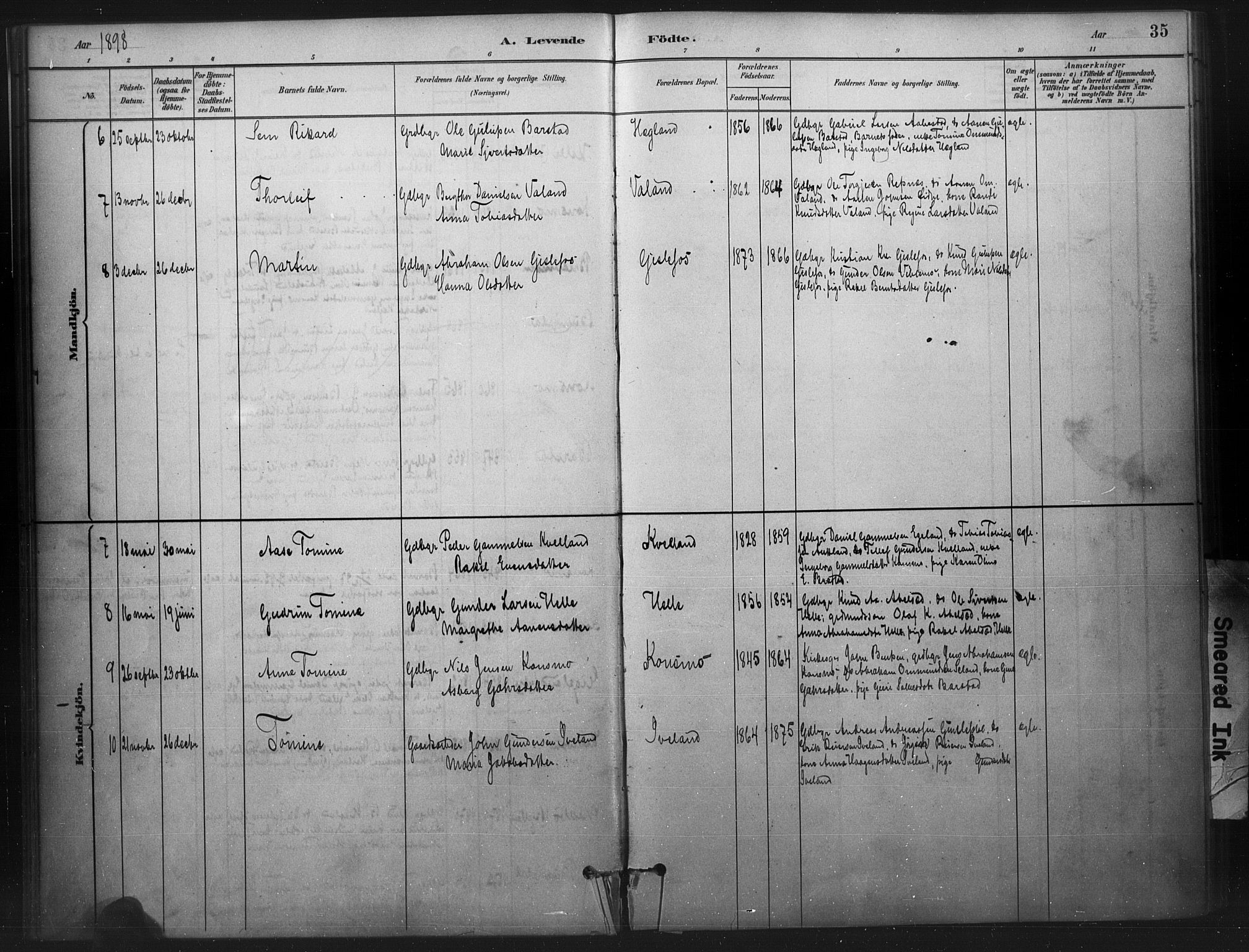 Nord-Audnedal sokneprestkontor, AV/SAK-1111-0032/F/Fa/Faa/L0003: Ministerialbok nr. A 3, 1882-1900, s. 35