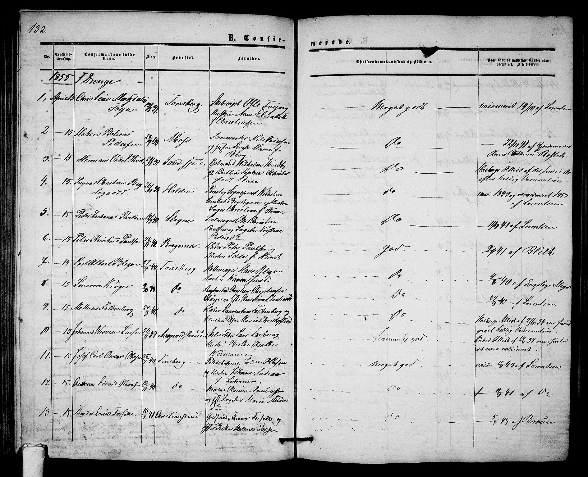 Tønsberg kirkebøker, AV/SAKO-A-330/G/Ga/L0003: Klokkerbok nr. 3, 1855-1864, s. 132