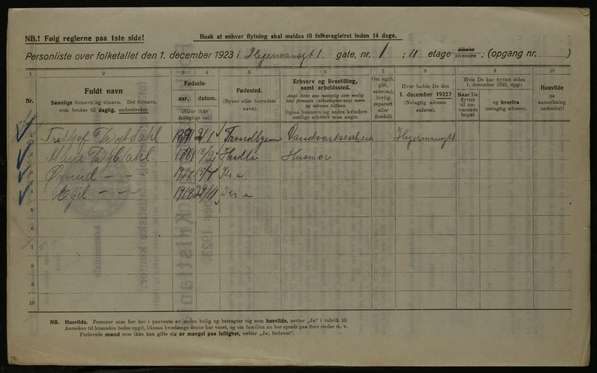 OBA, Kommunal folketelling 1.12.1923 for Kristiania, 1923, s. 40800