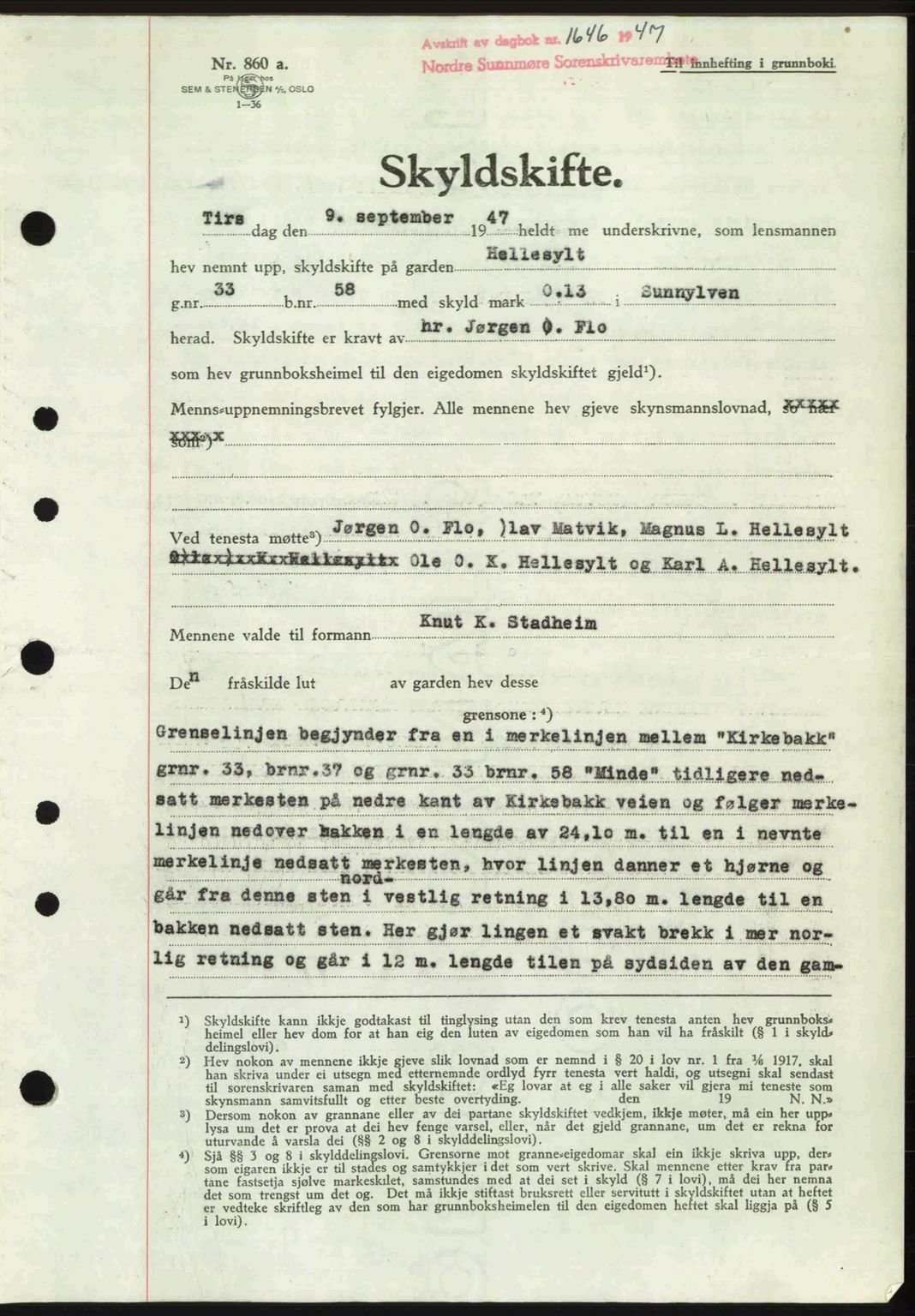 Nordre Sunnmøre sorenskriveri, AV/SAT-A-0006/1/2/2C/2Ca: Pantebok nr. A25, 1947-1947, Dagboknr: 1646/1947