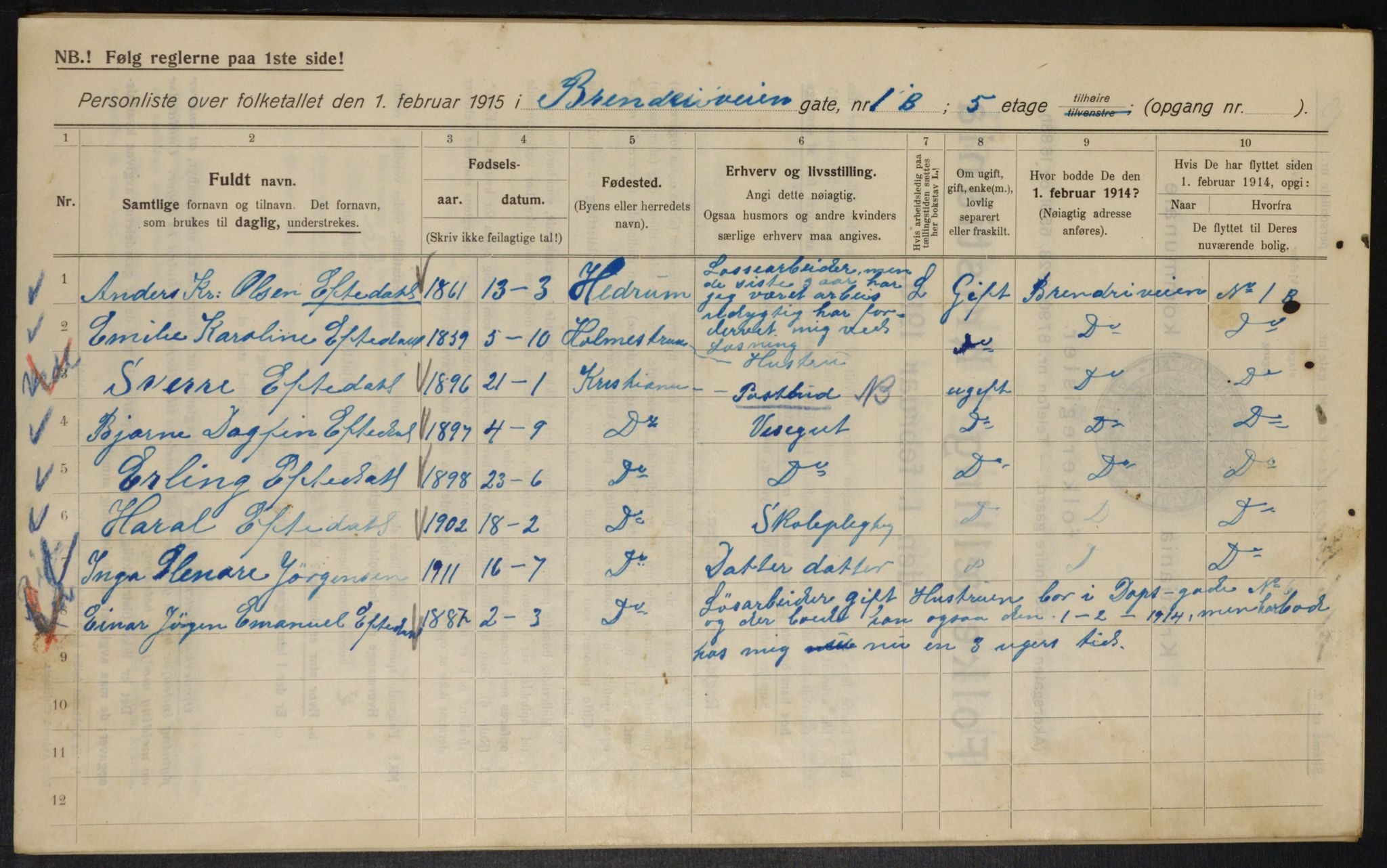 OBA, Kommunal folketelling 1.2.1915 for Kristiania, 1915, s. 8582