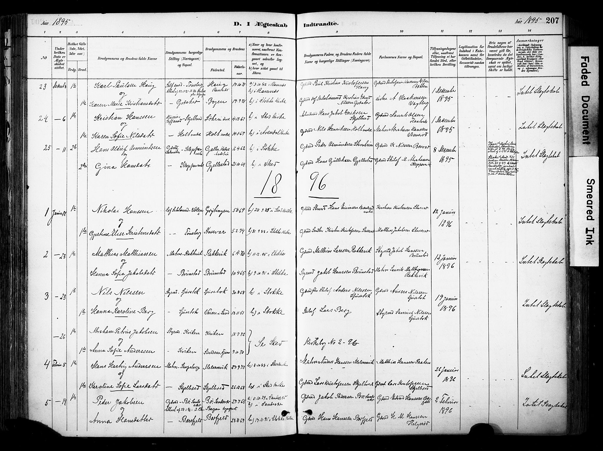 Stokke kirkebøker, AV/SAKO-A-320/F/Fa/L0010: Ministerialbok nr. I 10, 1884-1903, s. 207