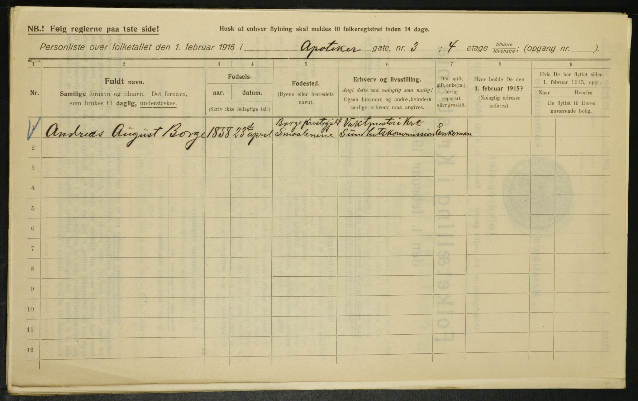 OBA, Kommunal folketelling 1.2.1916 for Kristiania, 1916, s. 1383