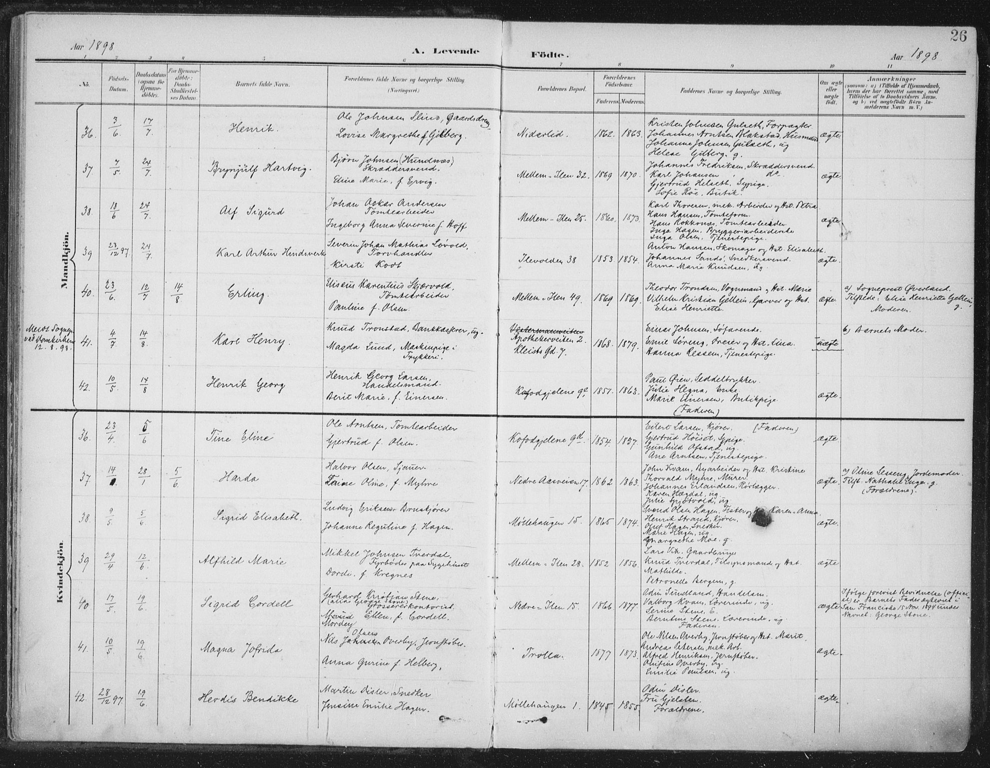 Ministerialprotokoller, klokkerbøker og fødselsregistre - Sør-Trøndelag, AV/SAT-A-1456/603/L0167: Ministerialbok nr. 603A06, 1896-1932, s. 26