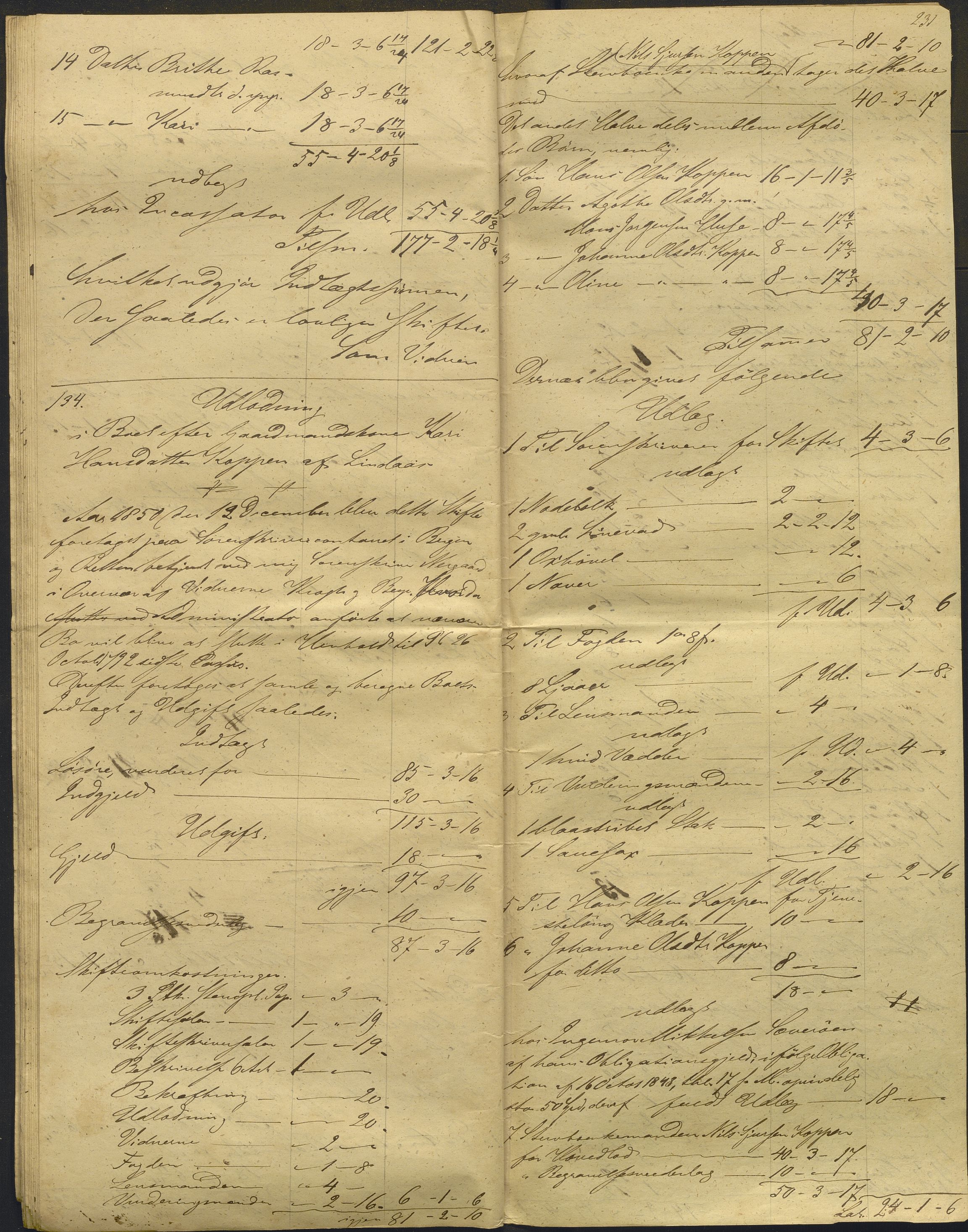 Nordhordland sorenskrivar, AV/SAB-A-2901/1/H/Hd/Hdb/L0001: Konsept til utlodningar, 1850-1852, s. 257