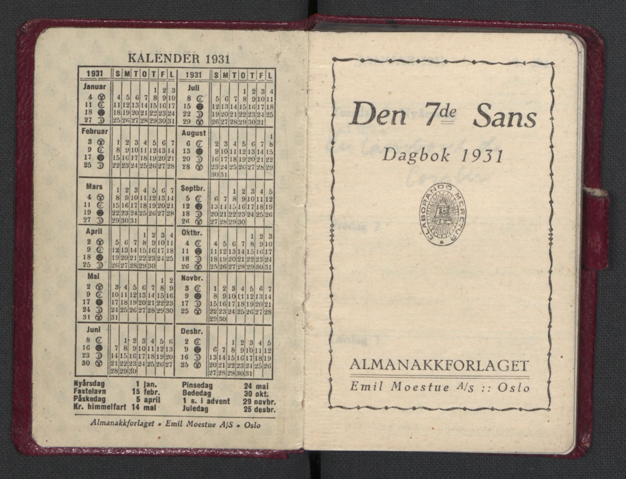 Quisling, Vidkun, AV/RA-PA-0750/H/L0001: 7. sanser (lommealmanakker) med Quislings egenhendige innførsler - 22 stk. i skinnmappe, 1922-1944, s. 603