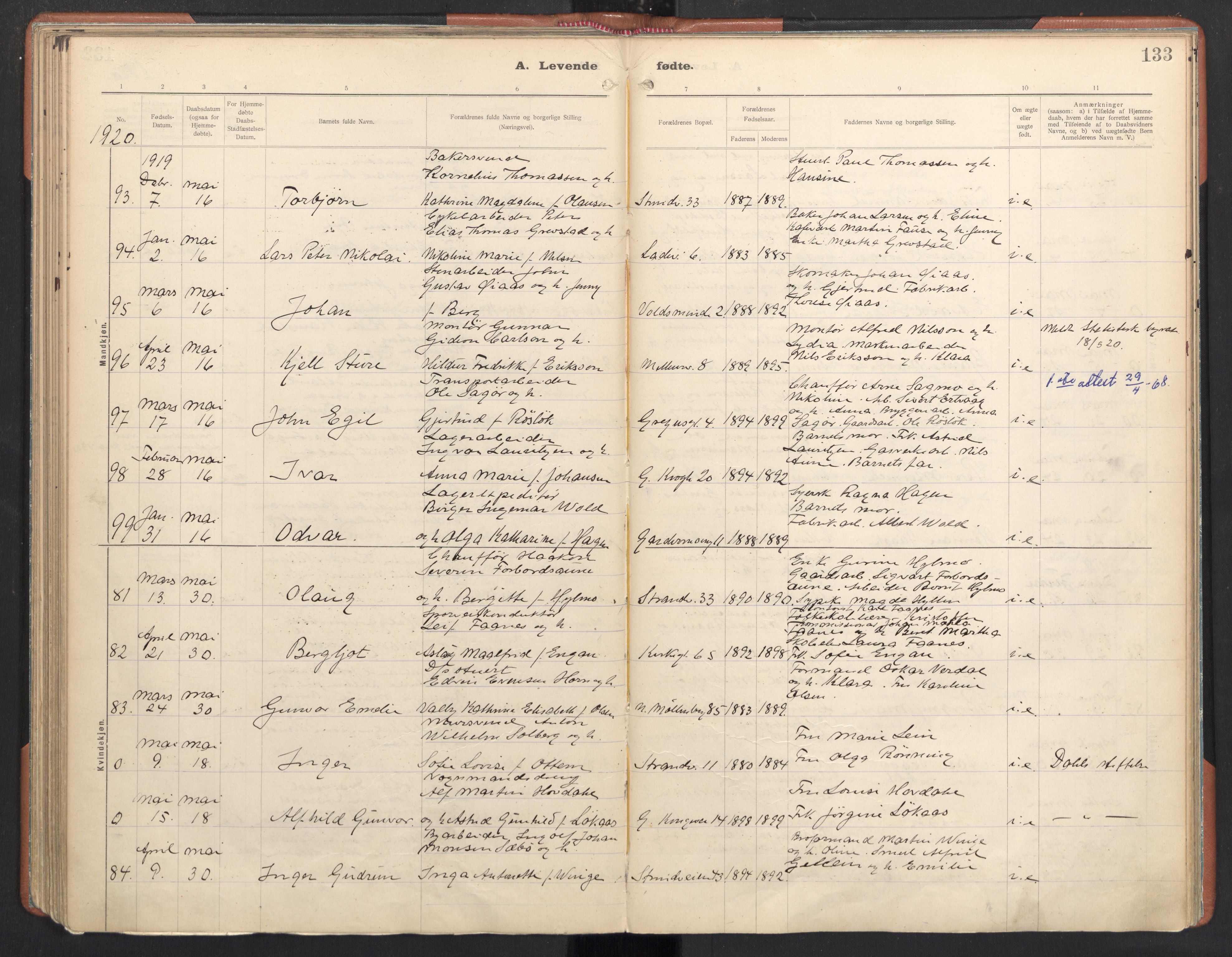 Ministerialprotokoller, klokkerbøker og fødselsregistre - Sør-Trøndelag, SAT/A-1456/605/L0246: Ministerialbok nr. 605A08, 1916-1920, s. 133