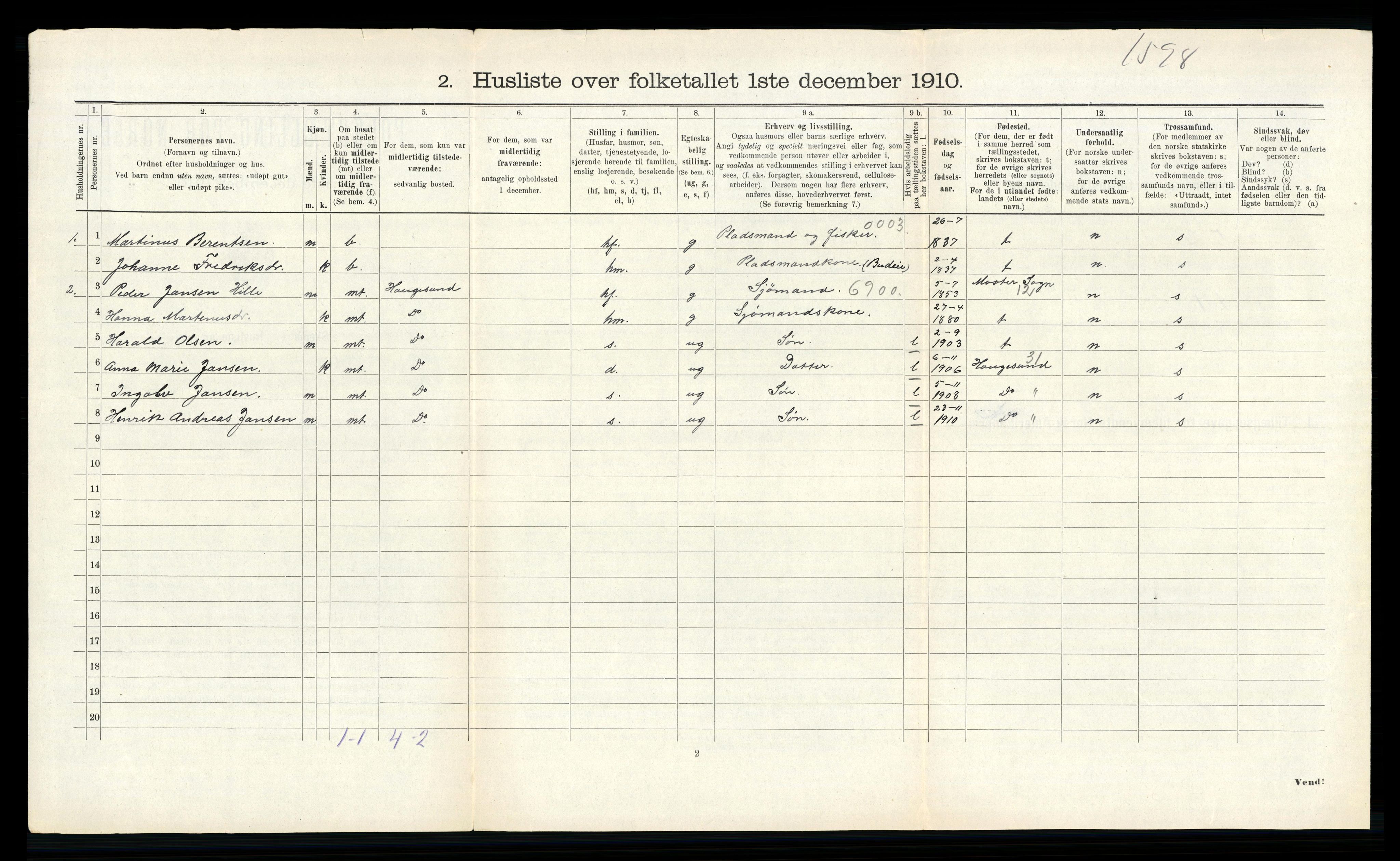 RA, Folketelling 1910 for 1412 Solund herred, 1910, s. 218