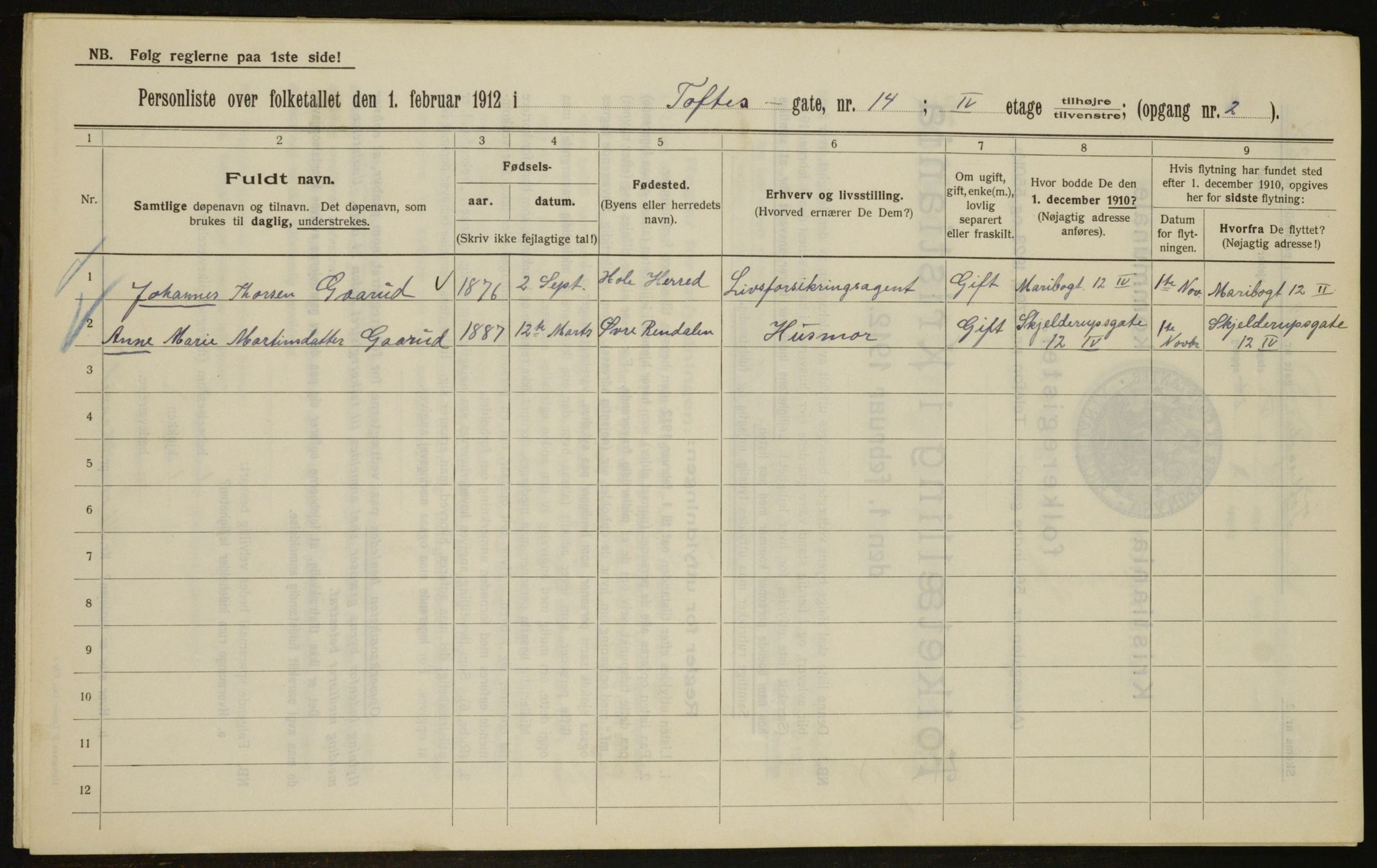 OBA, Kommunal folketelling 1.2.1912 for Kristiania, 1912, s. 111518