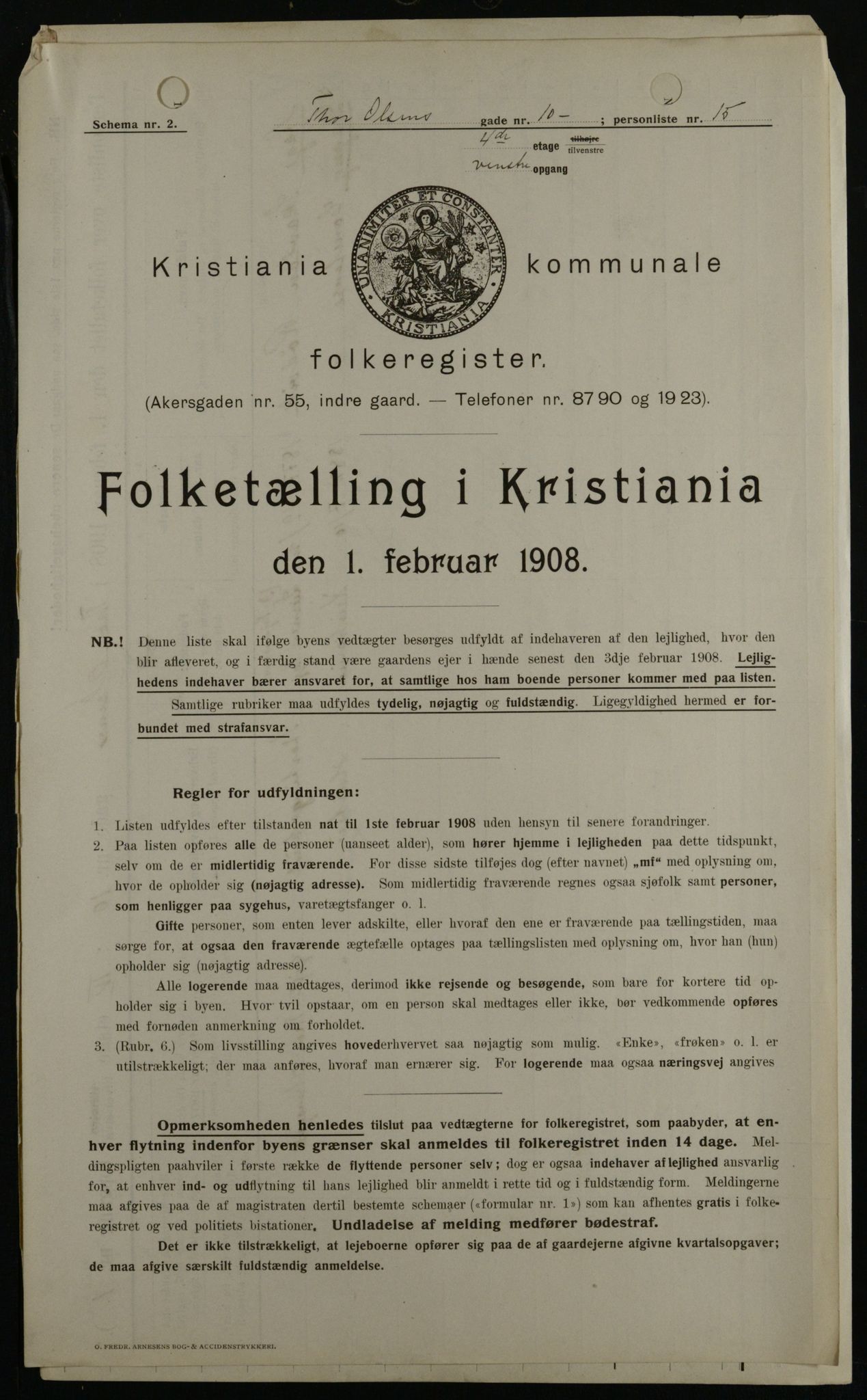 OBA, Kommunal folketelling 1.2.1908 for Kristiania kjøpstad, 1908, s. 98454