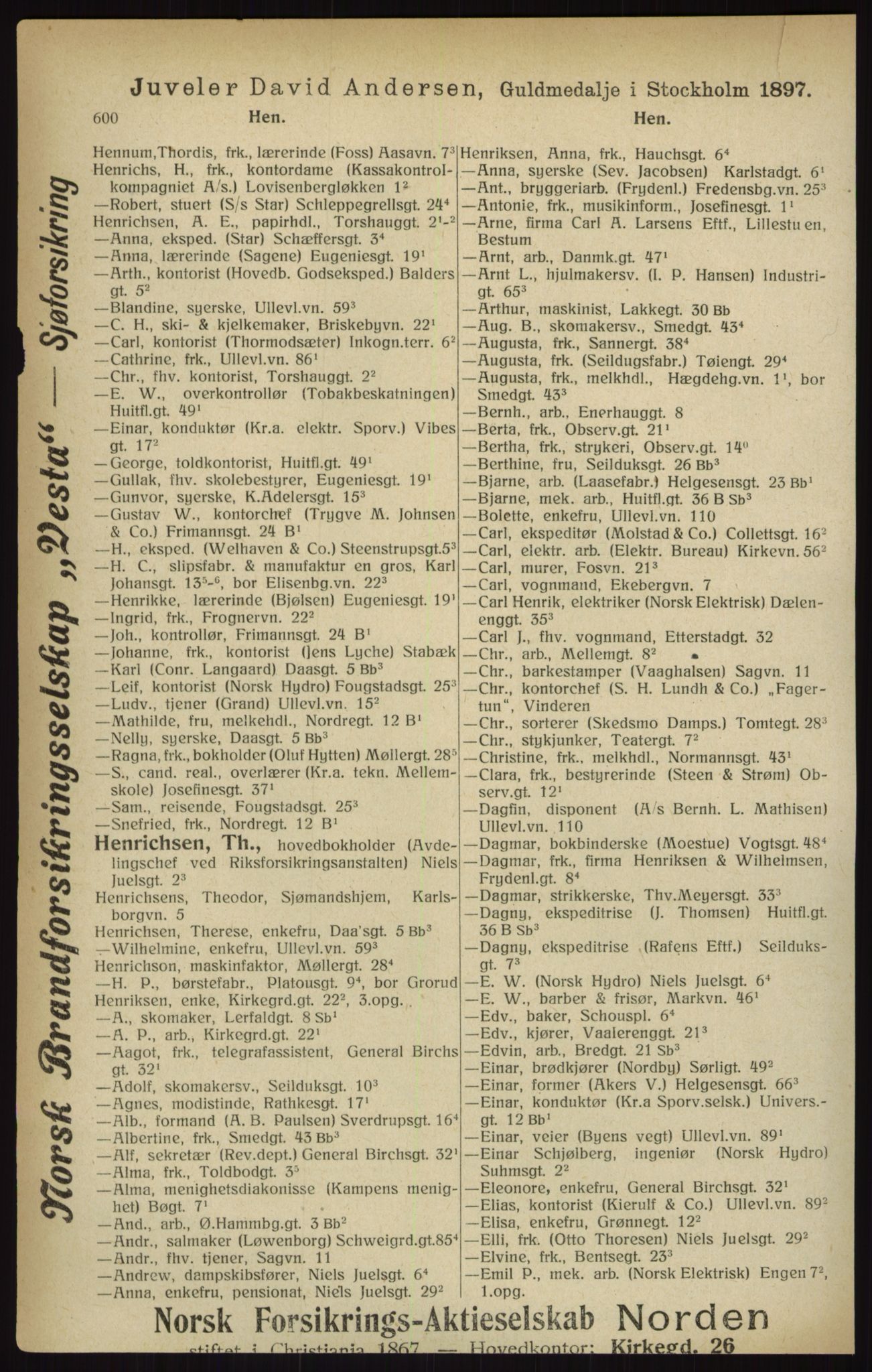 Kristiania/Oslo adressebok, PUBL/-, 1916, s. 600