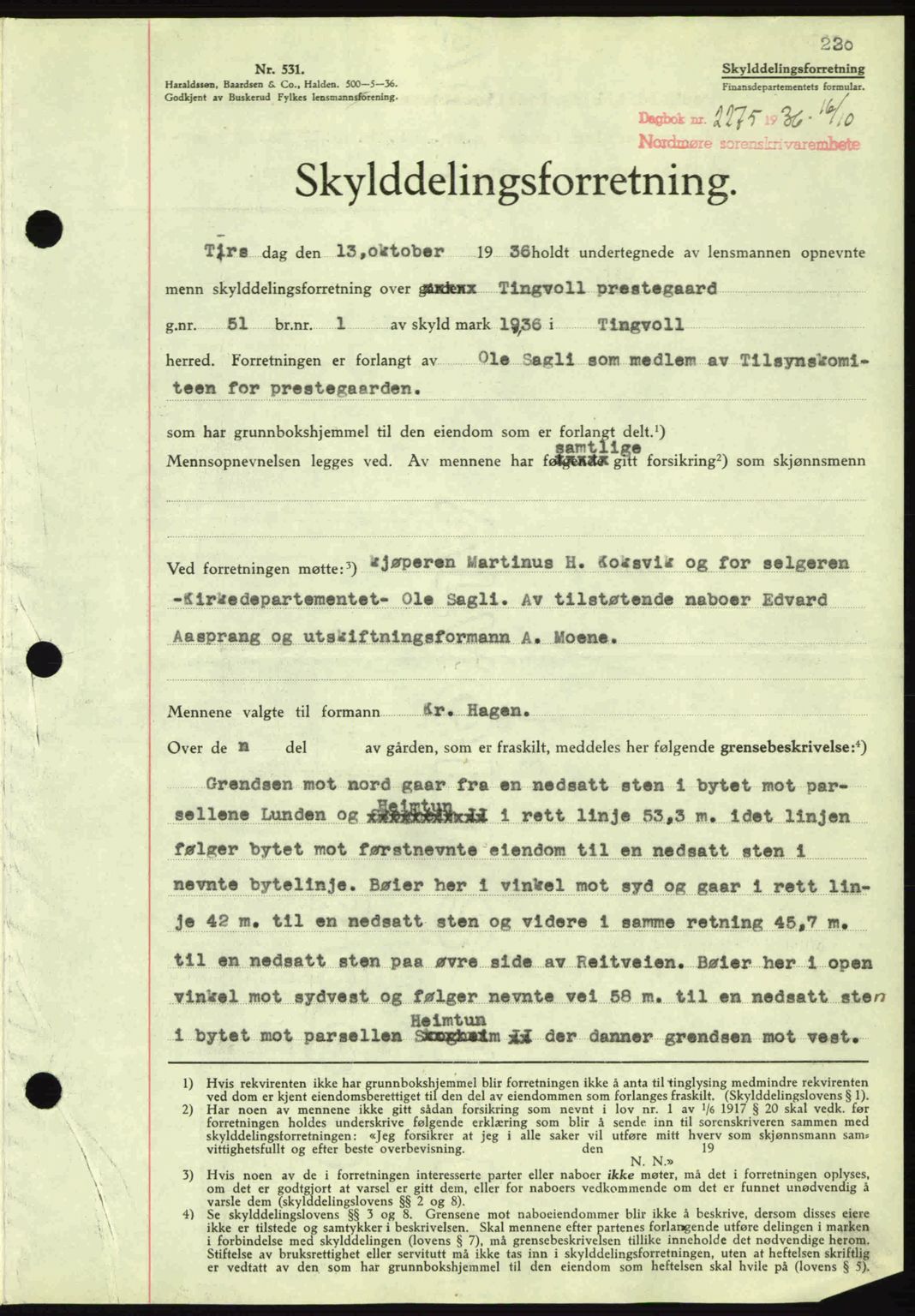 Nordmøre sorenskriveri, SAT/A-4132/1/2/2Ca: Pantebok nr. A80, 1936-1937, Dagboknr: 2275/1936