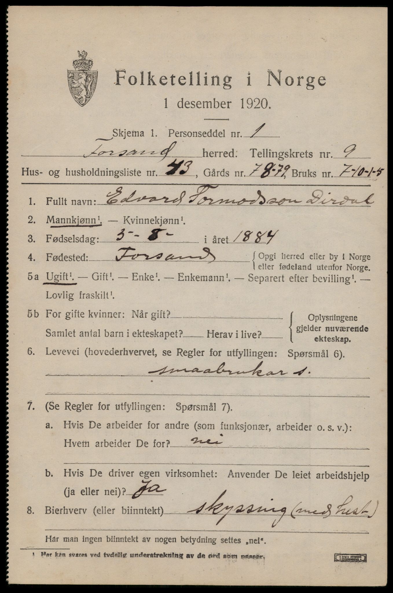 SAST, Folketelling 1920 for 1129 Forsand herred, 1920, s. 4469