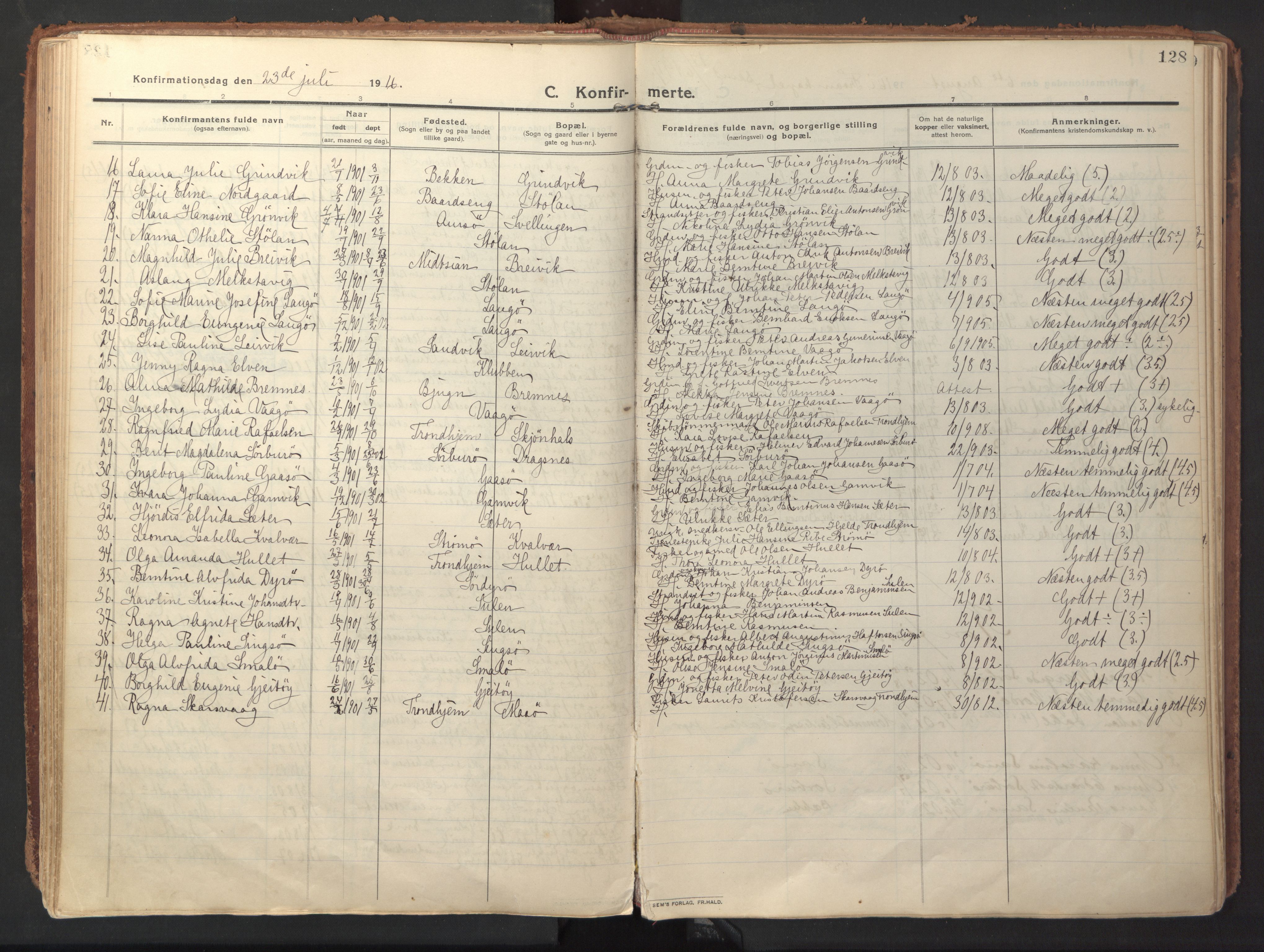 Ministerialprotokoller, klokkerbøker og fødselsregistre - Sør-Trøndelag, AV/SAT-A-1456/640/L0581: Ministerialbok nr. 640A06, 1910-1924, s. 128