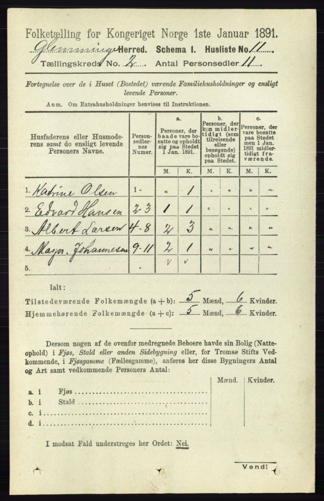 RA, Folketelling 1891 for 0132 Glemmen herred, 1891, s. 413