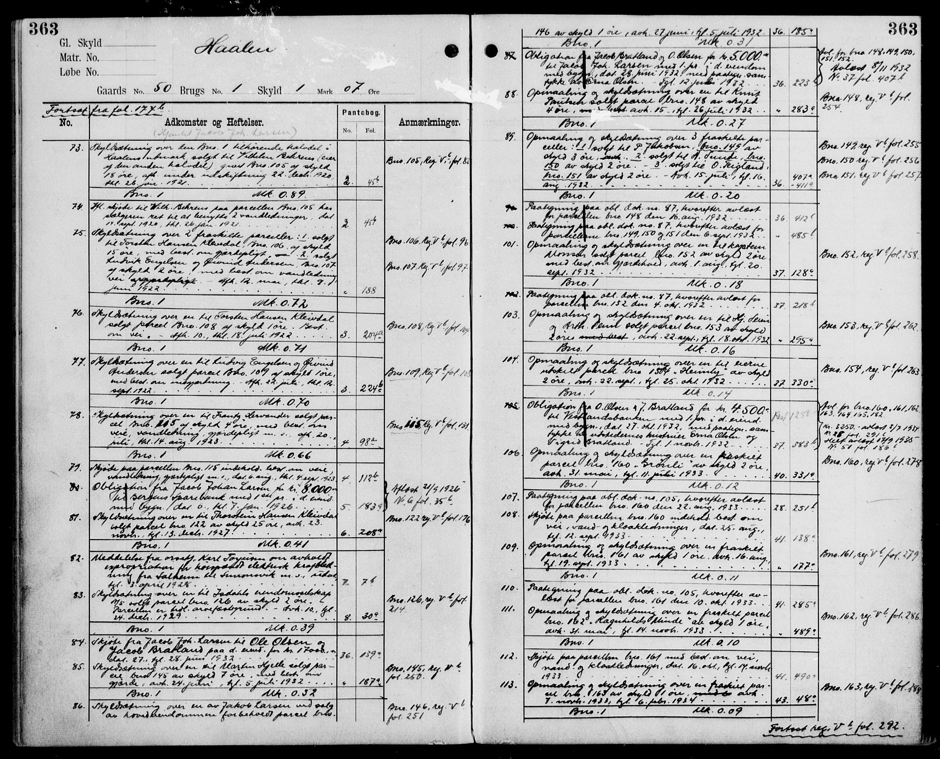 Midhordland sorenskriveri, AV/SAB-A-3001/1/G/Ga/Gab/L0110: Panteregister nr. II.A.b.110, s. 363