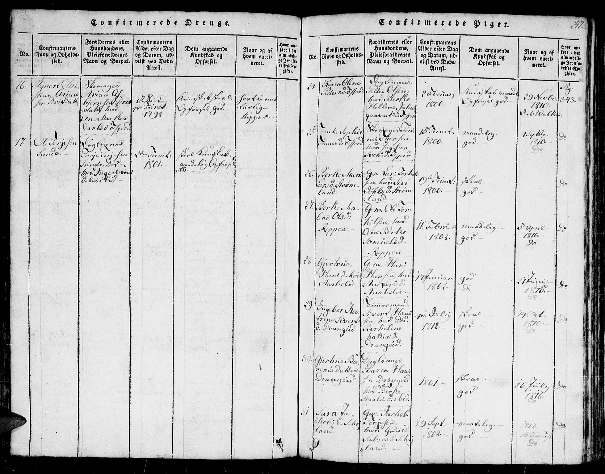 Flekkefjord sokneprestkontor, AV/SAK-1111-0012/F/Fb/Fbc/L0003: Klokkerbok nr. B 3, 1815-1826, s. 247