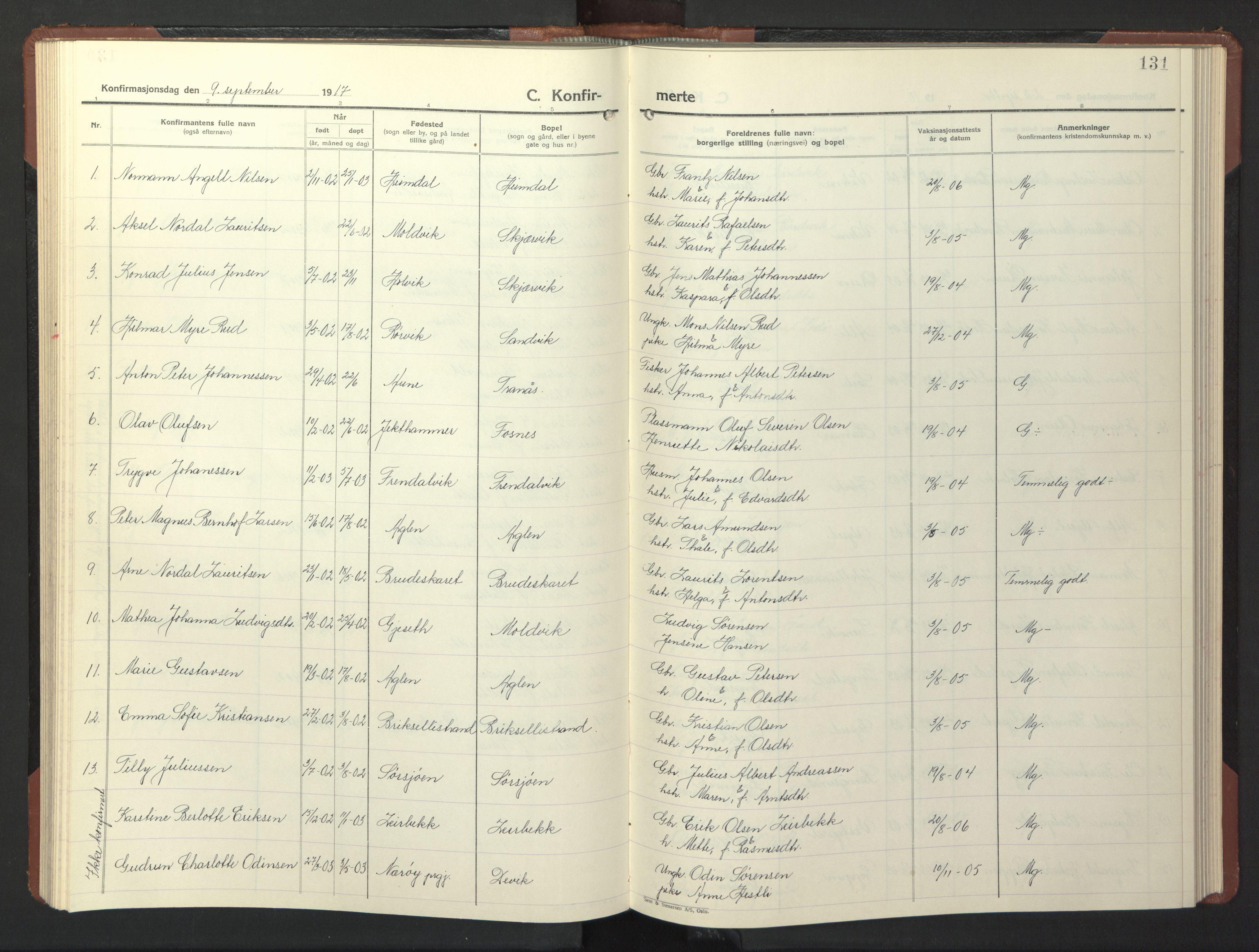 Ministerialprotokoller, klokkerbøker og fødselsregistre - Nord-Trøndelag, AV/SAT-A-1458/773/L0625: Klokkerbok nr. 773C01, 1910-1952, s. 131