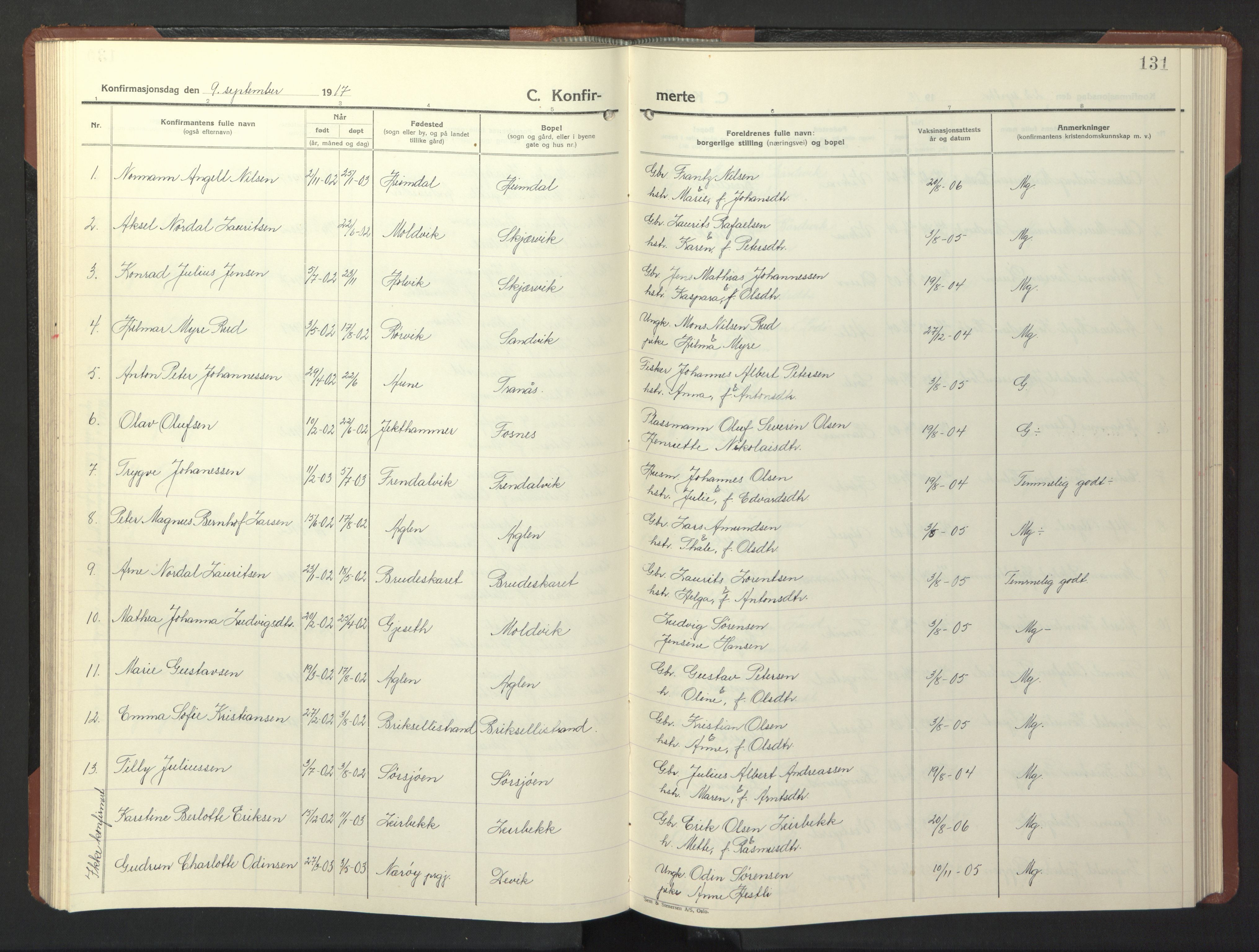 Ministerialprotokoller, klokkerbøker og fødselsregistre - Nord-Trøndelag, SAT/A-1458/773/L0625: Klokkerbok nr. 773C01, 1910-1952, s. 131