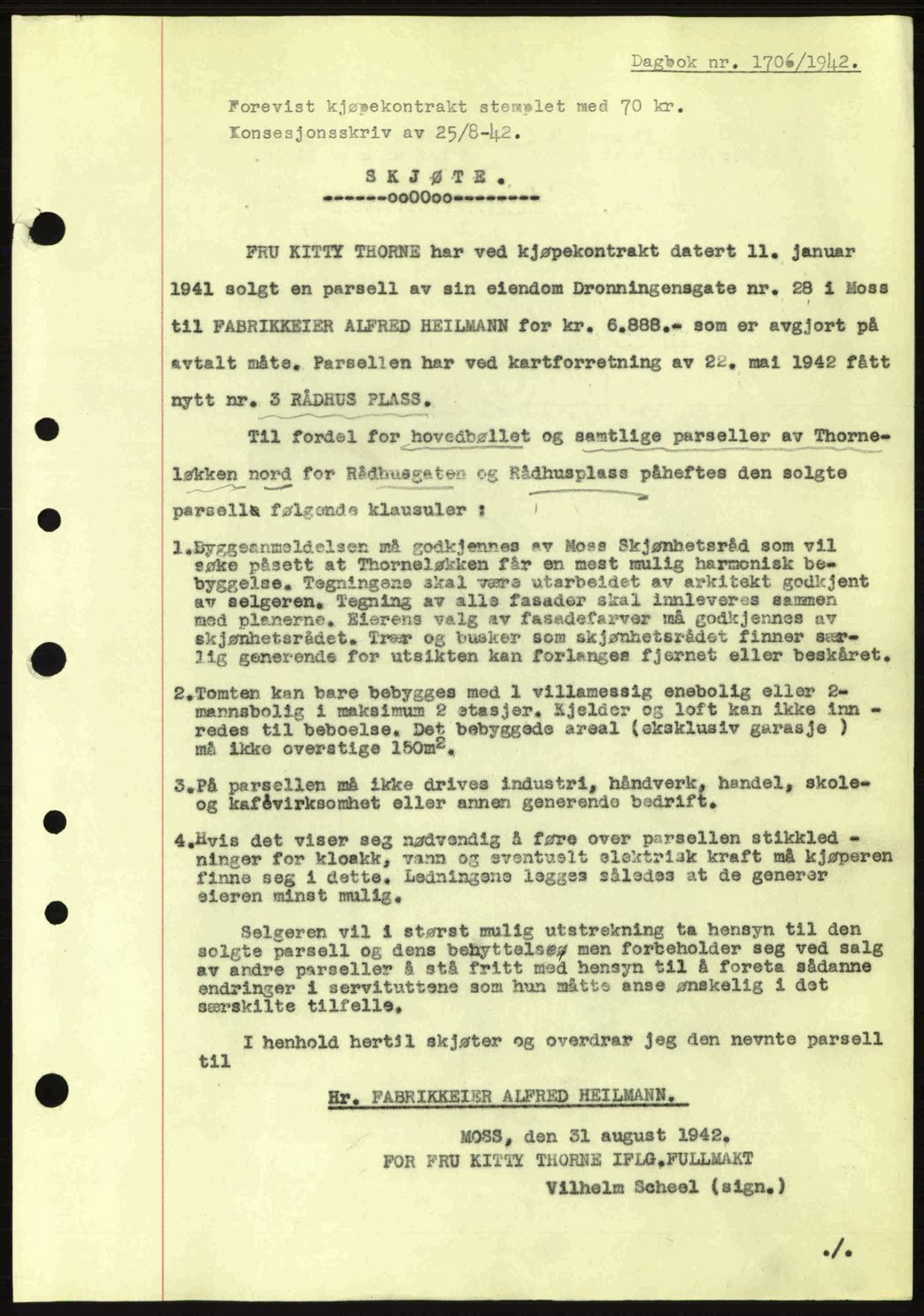 Moss sorenskriveri, SAO/A-10168: Pantebok nr. A10, 1942-1943, Dagboknr: 1706/1942