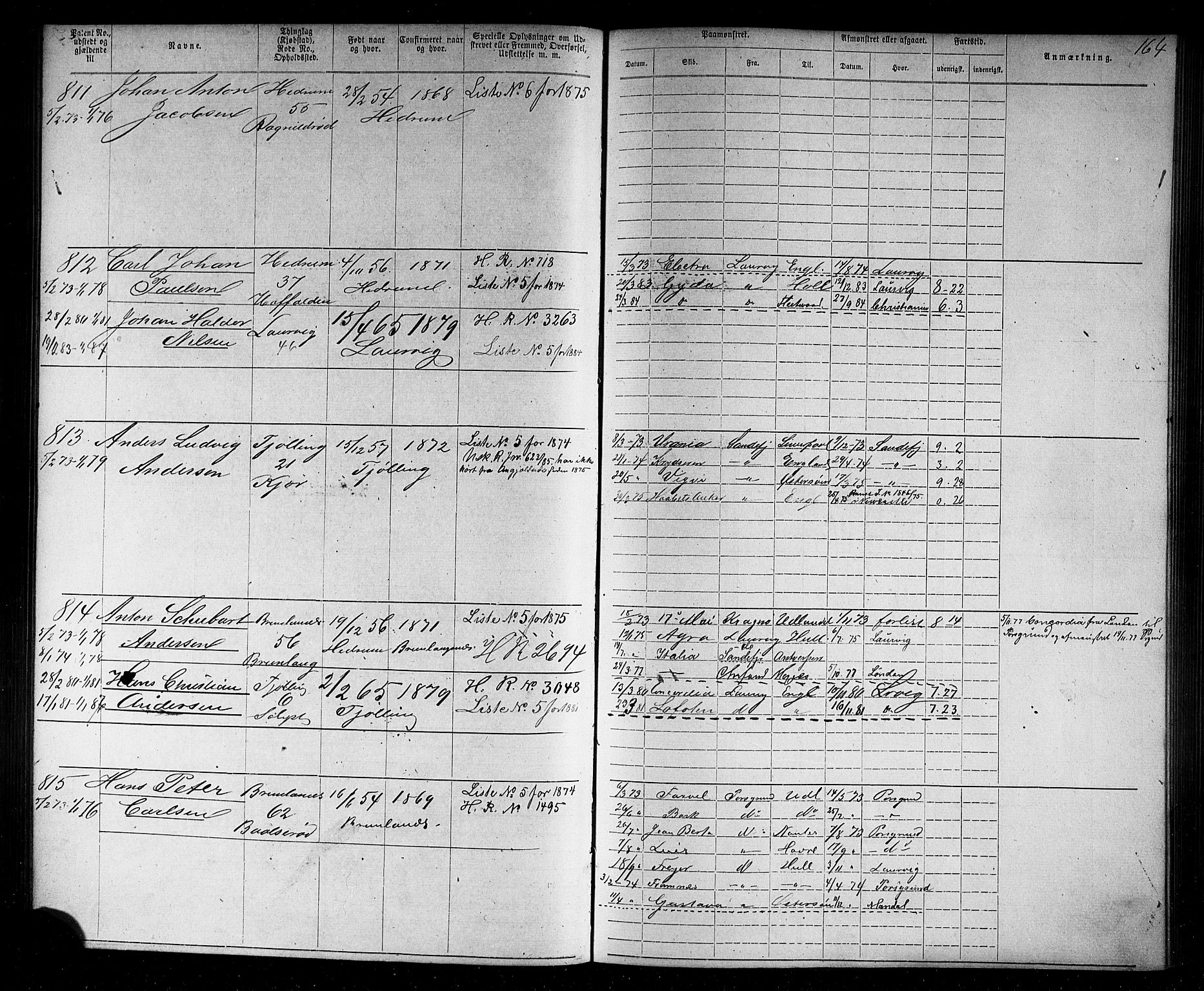 Larvik innrulleringskontor, AV/SAKO-A-787/F/Fb/L0004: Annotasjonsrulle, 1870-1882, s. 165