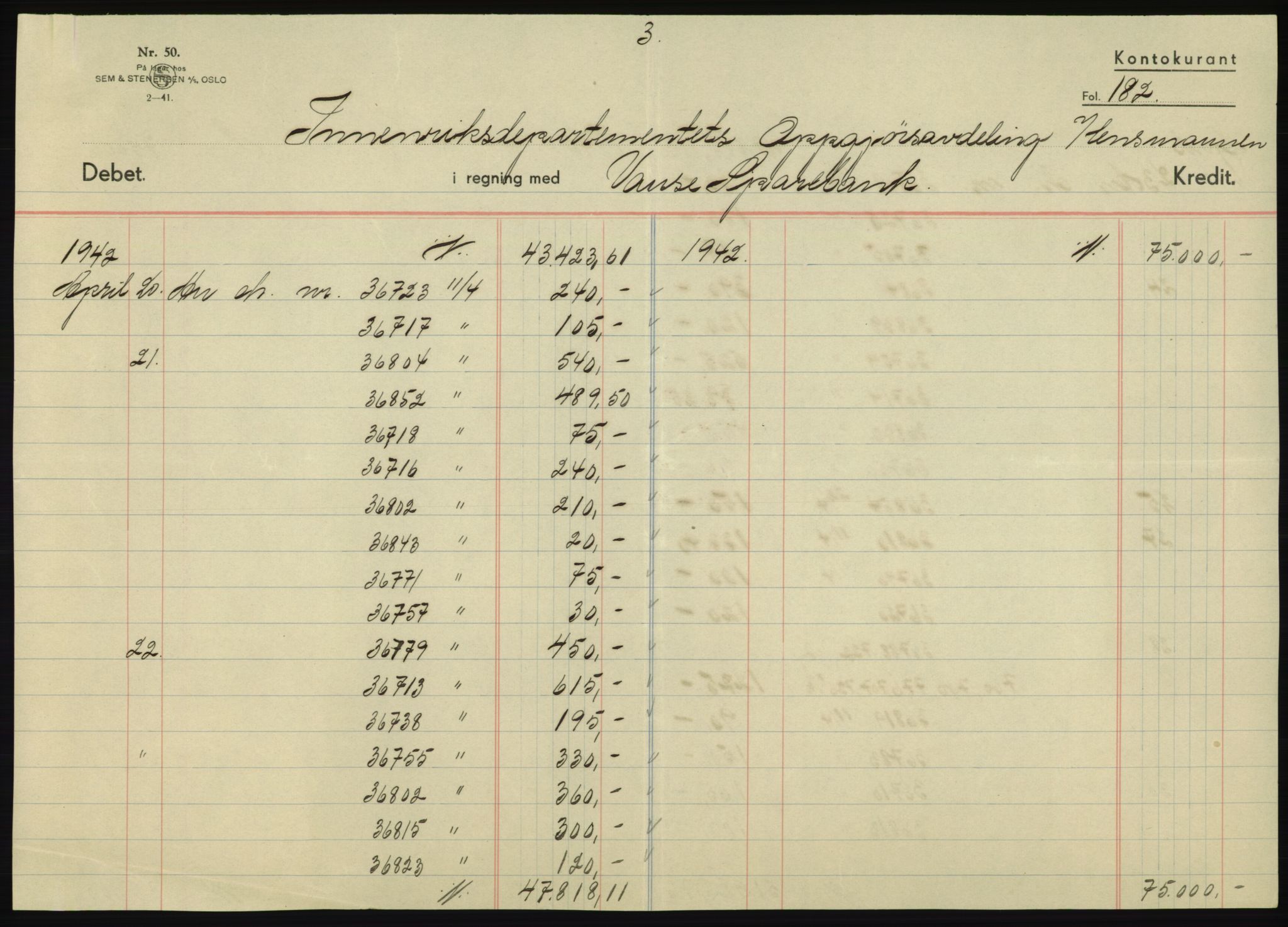 Forsvarsdepartementet, 10. kontor / Oppgjørskontoret, AV/RA-RAFA-1225/D/Db/L0180: Lista oppgjørskontor, 1942-1952, s. 1045