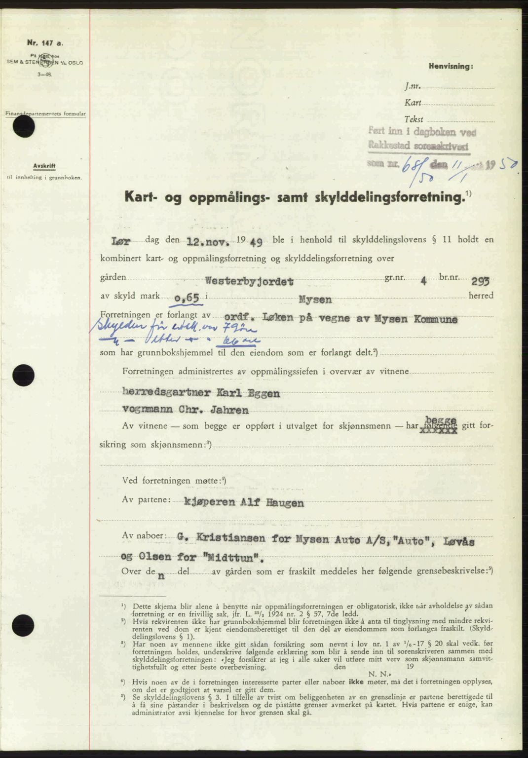 Rakkestad sorenskriveri, SAO/A-10686/G/Gb/Gba/Gbab/L0019: Pantebok nr. A19, 1949-1950, Dagboknr: 68/1950