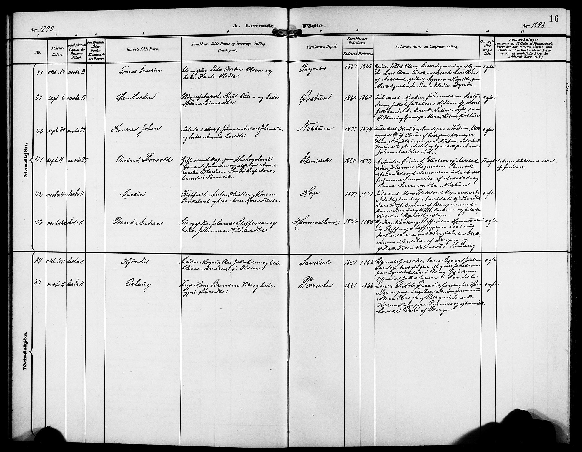 Birkeland Sokneprestembete, AV/SAB-A-74601/H/Hab: Klokkerbok nr. A 5, 1897-1905, s. 16