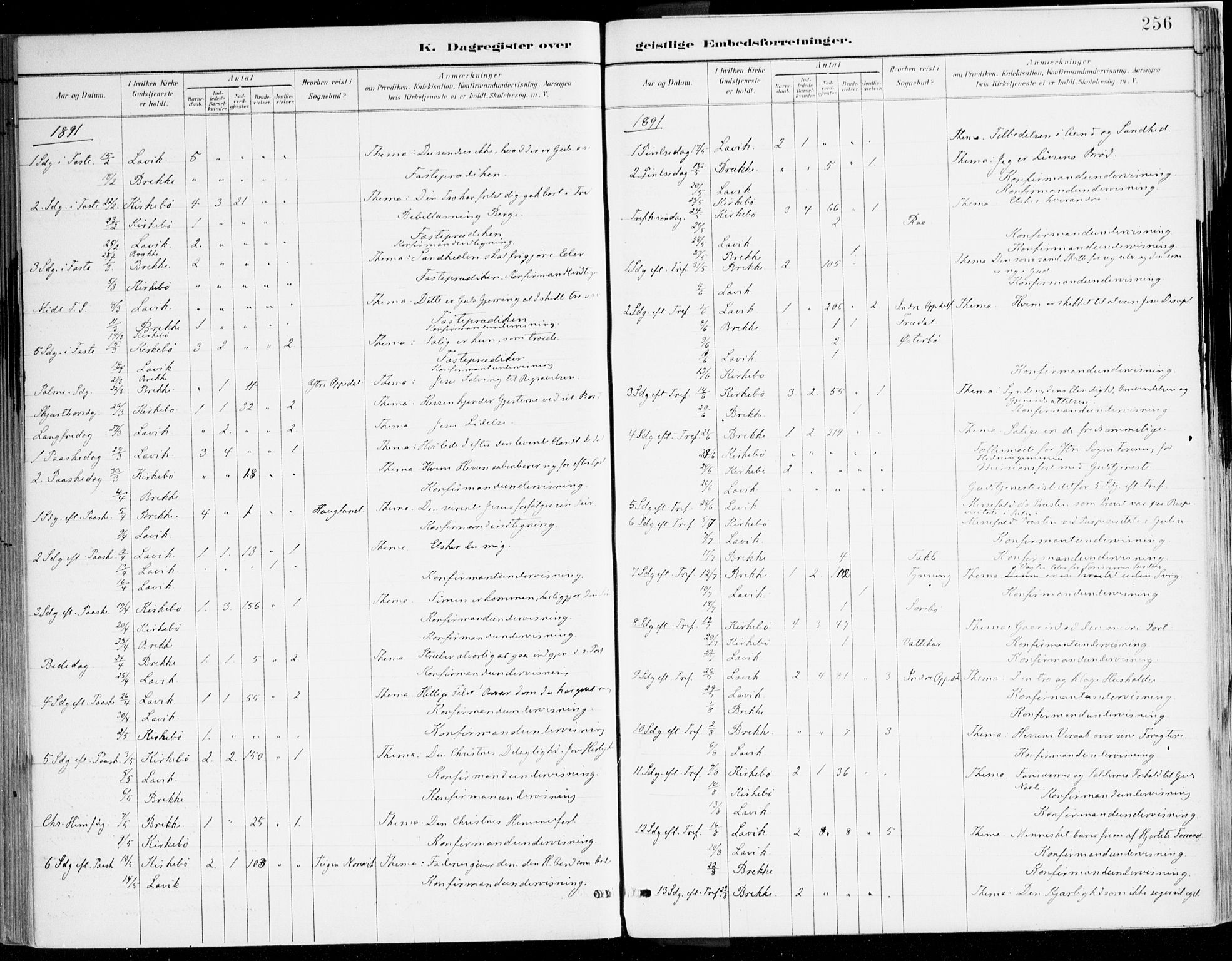 Lavik sokneprestembete, SAB/A-80901: Ministerialbok nr. B 1, 1882-1908, s. 256