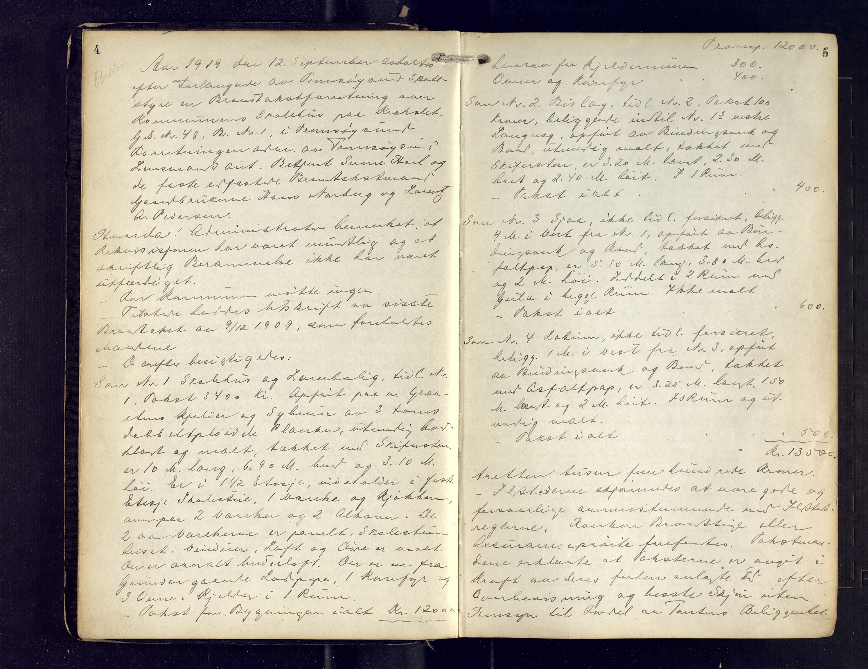Tromsøysund lensmannskontor, AV/SATØ-SATØ-12/F/Fs/Fsb/L0745: Branntakstprotokoll. Med register, 1919-1927, s. 4-5