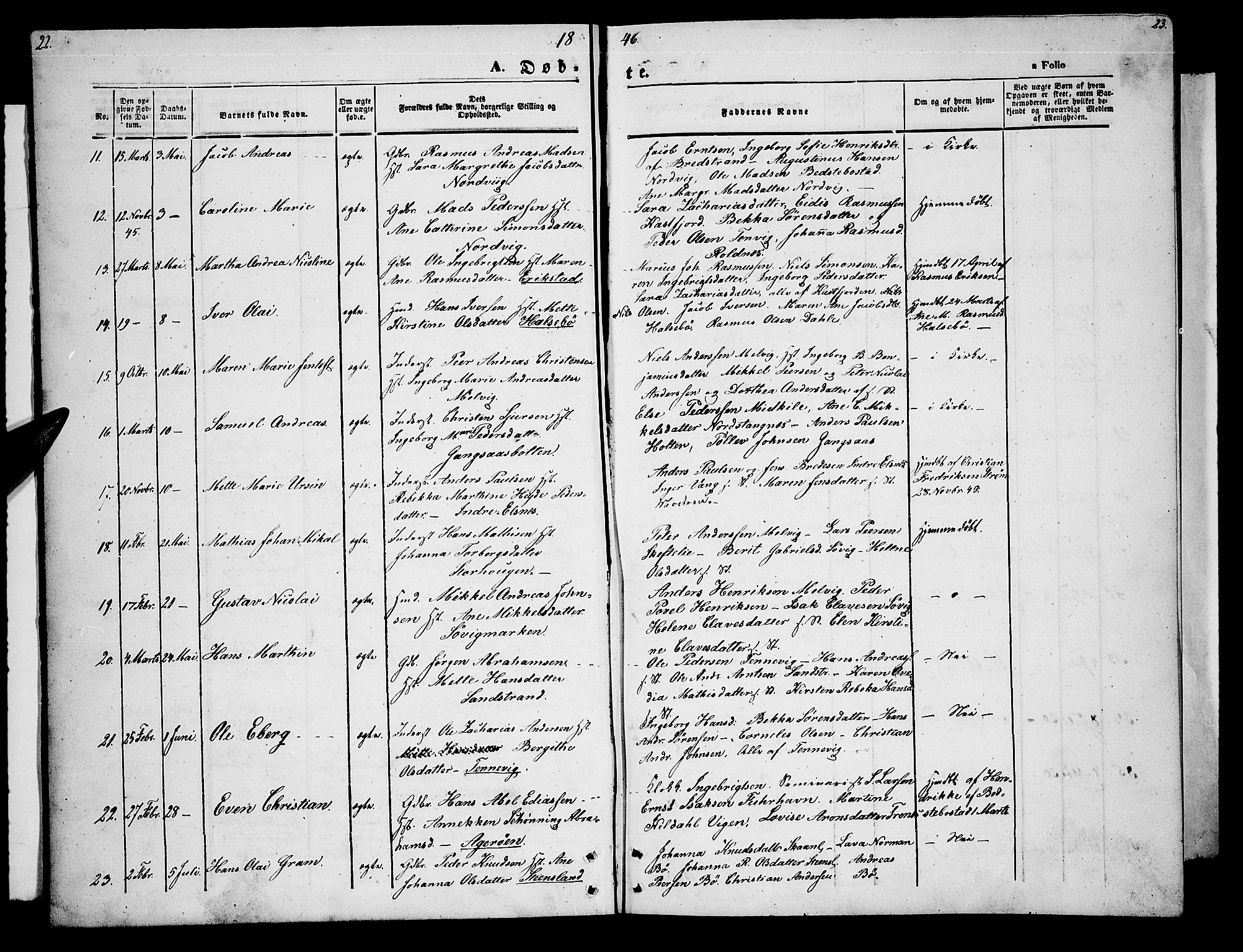 Trondenes sokneprestkontor, AV/SATØ-S-1319/H/Hb/L0006klokker: Klokkerbok nr. 6, 1845-1855, s. 22-23