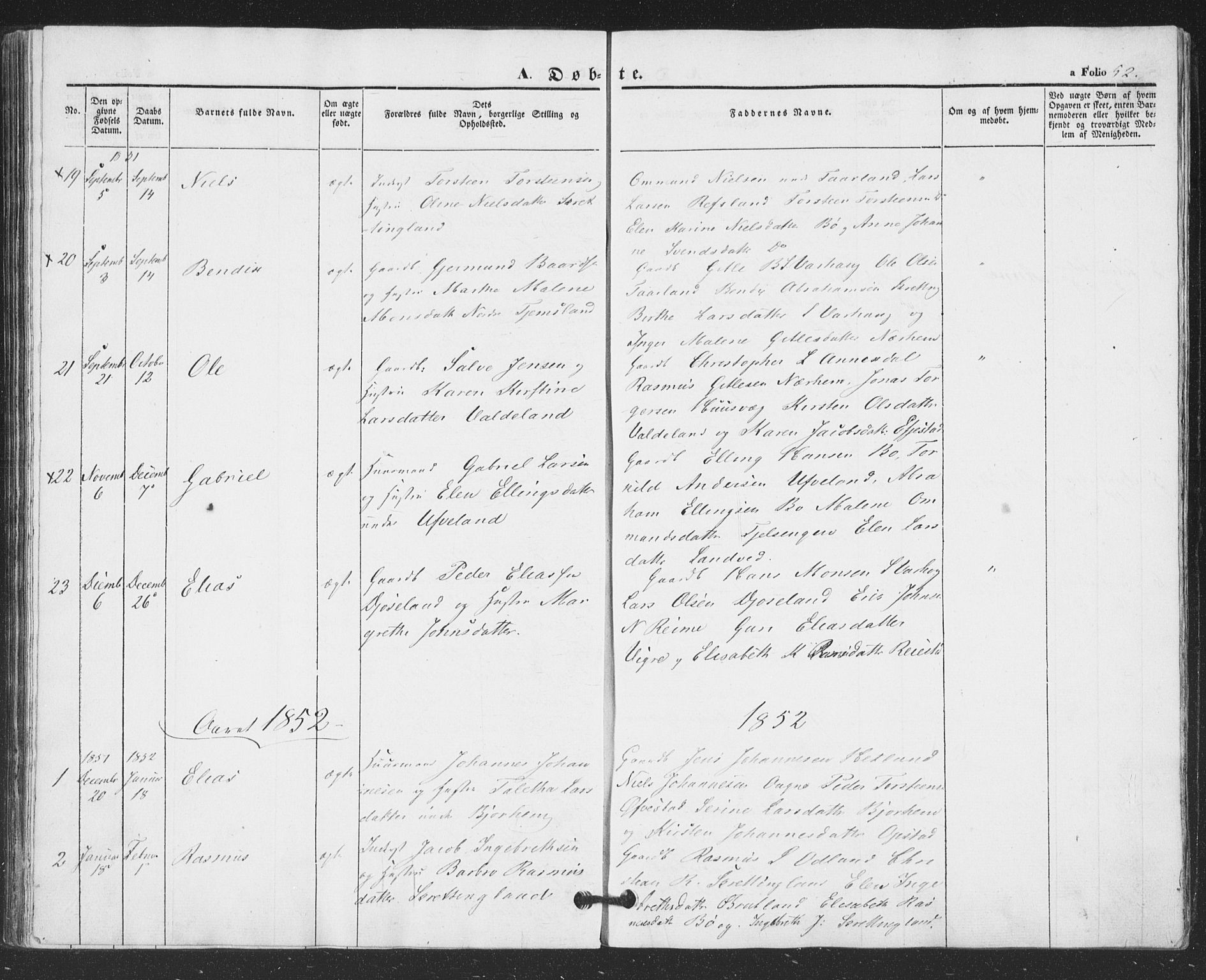 Hå sokneprestkontor, AV/SAST-A-101801/001/30BA/L0007: Ministerialbok nr. A 6, 1842-1855, s. 52