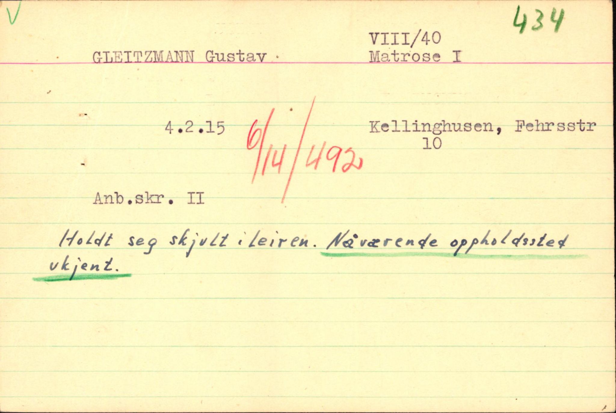 Forsvaret, Forsvarets overkommando II, AV/RA-RAFA-3915/D/Db/L0009: CI Questionaires. Tyske okkupasjonsstyrker i Norge. Tyskere., 1945-1946, s. 527