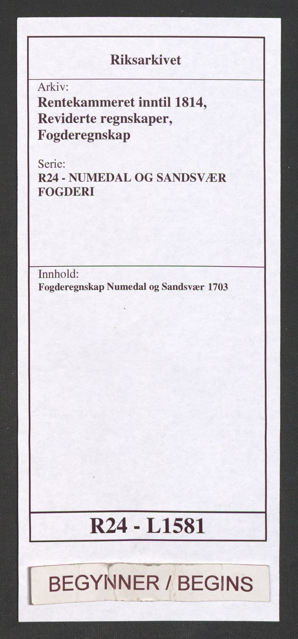 Rentekammeret inntil 1814, Reviderte regnskaper, Fogderegnskap, AV/RA-EA-4092/R24/L1581: Fogderegnskap Numedal og Sandsvær, 1703, s. 1