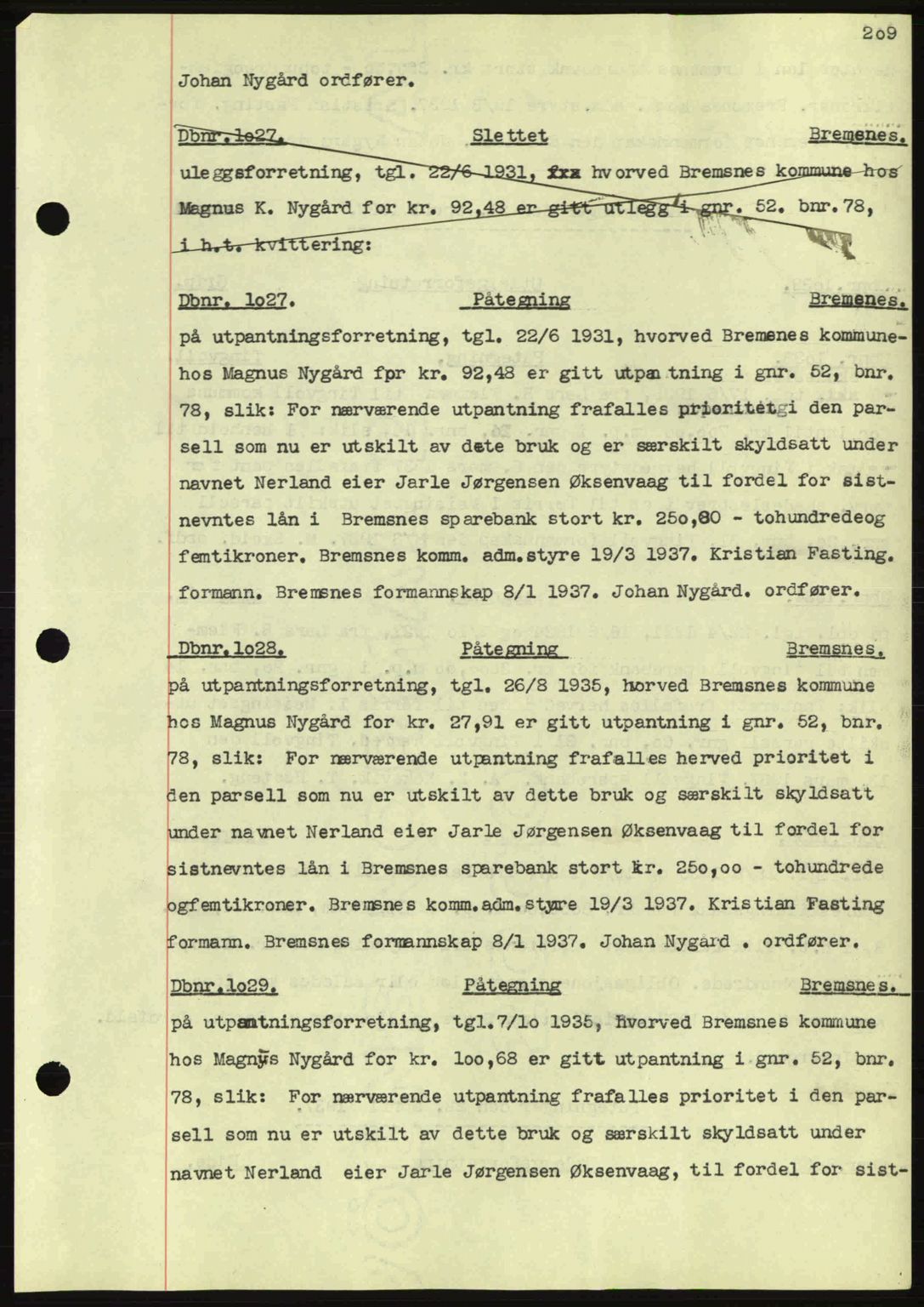 Nordmøre sorenskriveri, SAT/A-4132/1/2/2Ca: Pantebok nr. C80, 1936-1939, Dagboknr: 1027/1937